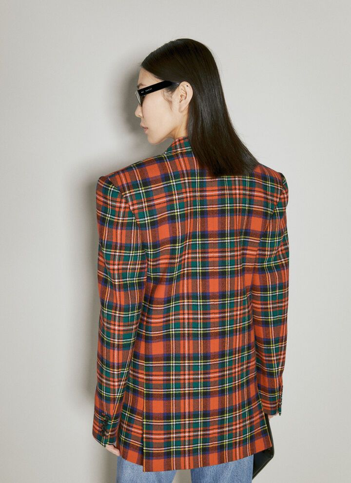 Saint Laurent Paris o1bcso1str1224 Oversized Jacket In Tartan Wool in Red Size XS / US 0-2 / IT 36-38 - 6 Thumbnail