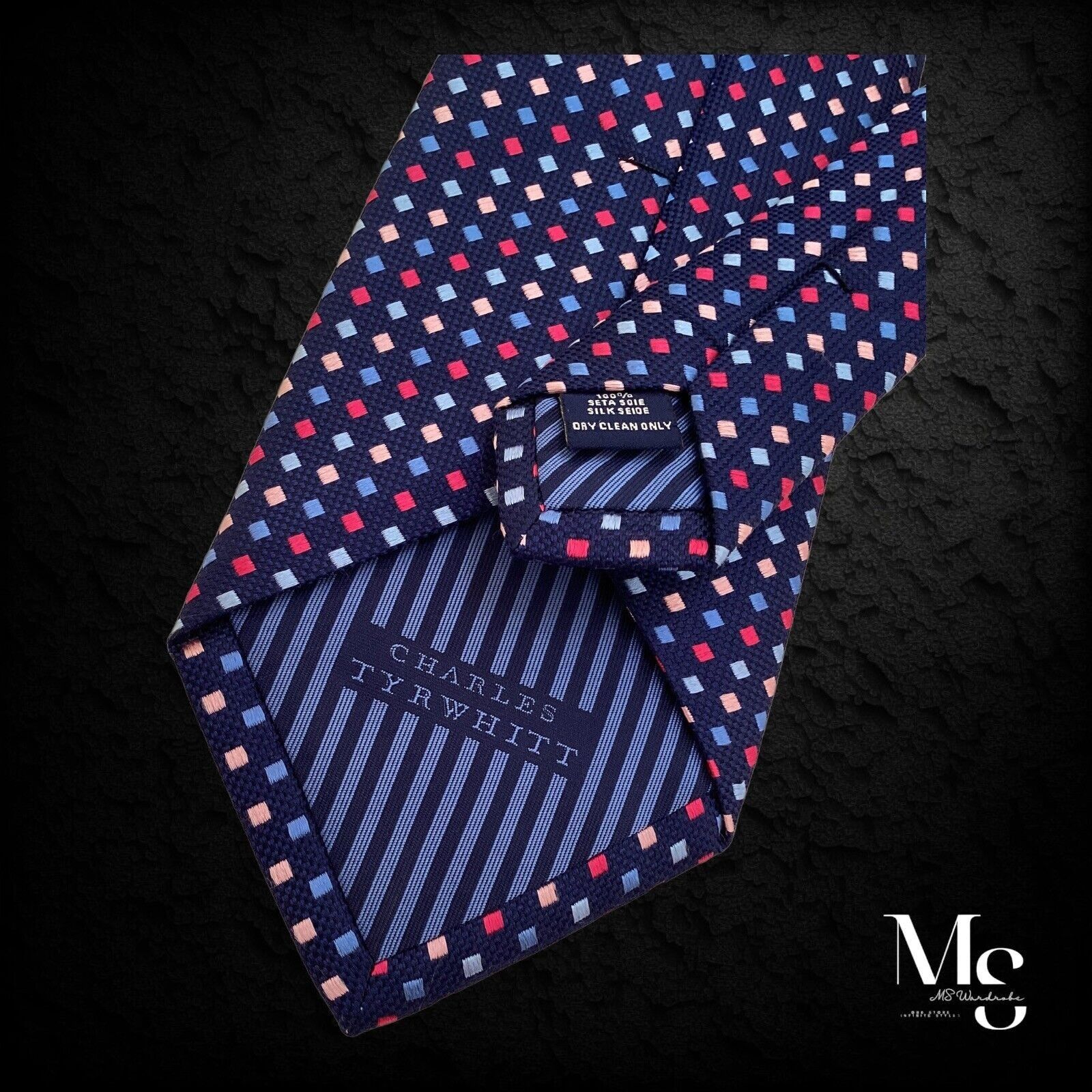 Charles Tyrwhitt CHARLES TYRWHITT XL Blue Gold Geometric Luxury Silk Tie W: 3 Size ONE SIZE - 4 Thumbnail