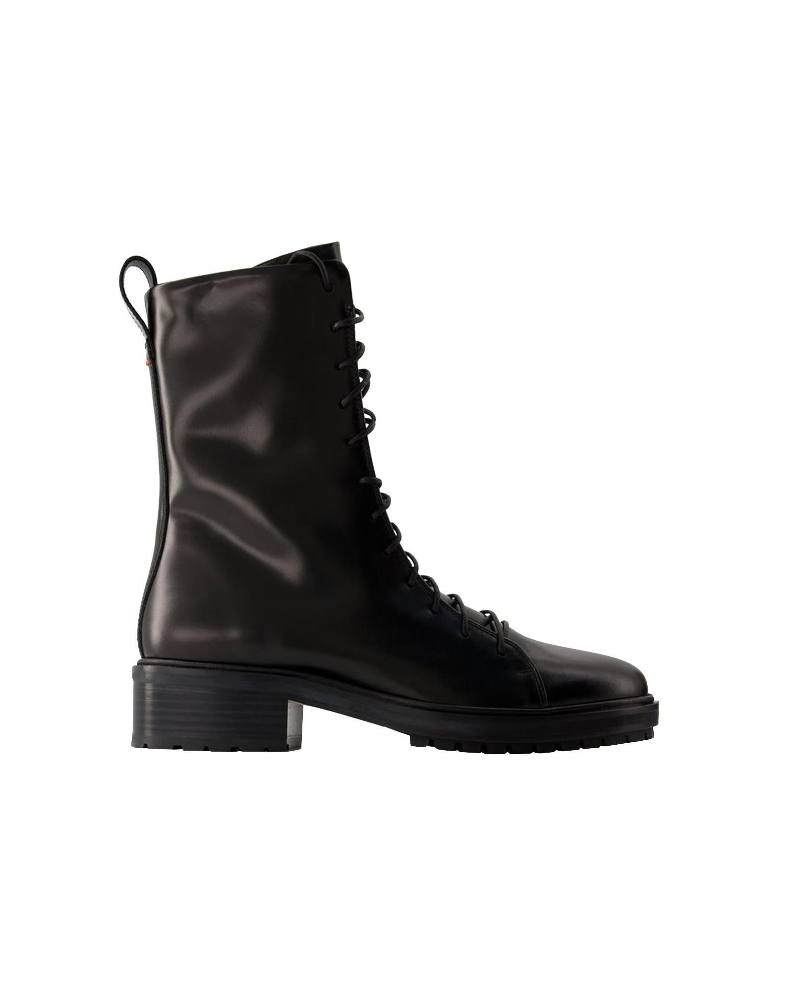image of Aeyde Smooth Leather Ankle Boots - Round Toe in Black, Women's (Size 11)