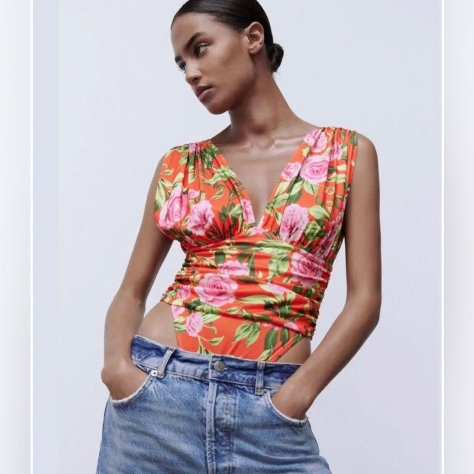 Zara Zara Draped Floral Print Bodysuit Size S / US 4 / IT 40 - 5 Thumbnail