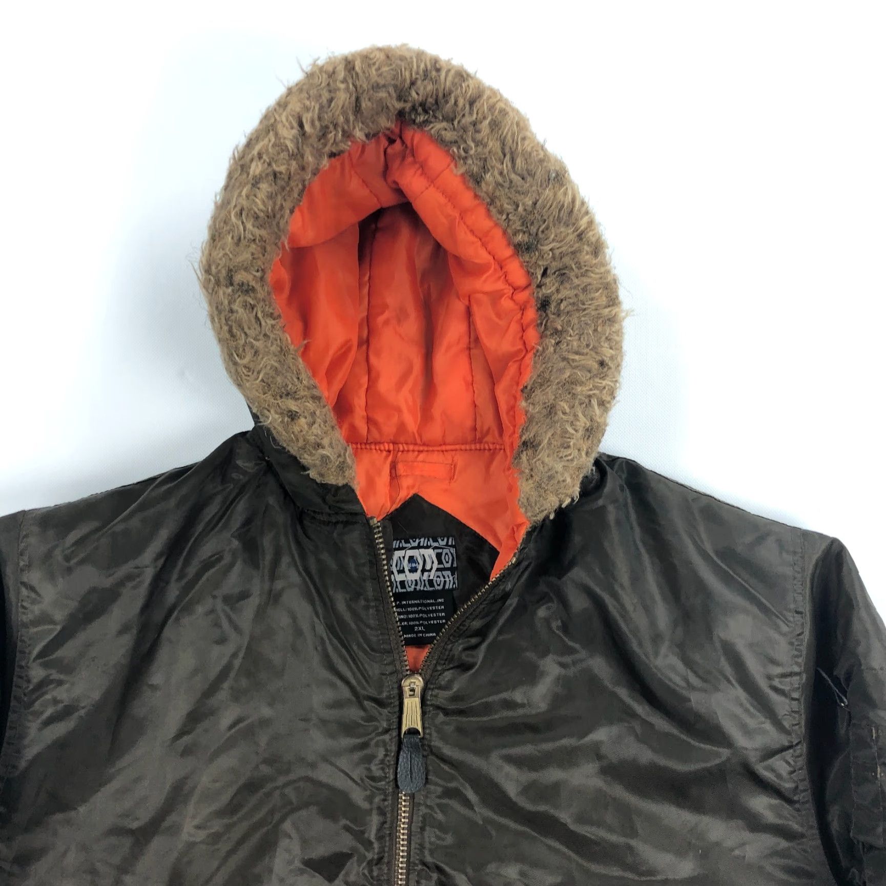 Industrie VINTAGE N2B Pilots Flight Jacket 2XL Nylon Military Bomber Jacket Hooded Fur Brown Unisex Adults Winter Spring Casual Mens Womens Size US XXL / EU 58 / 5 - 2 Thumbnail