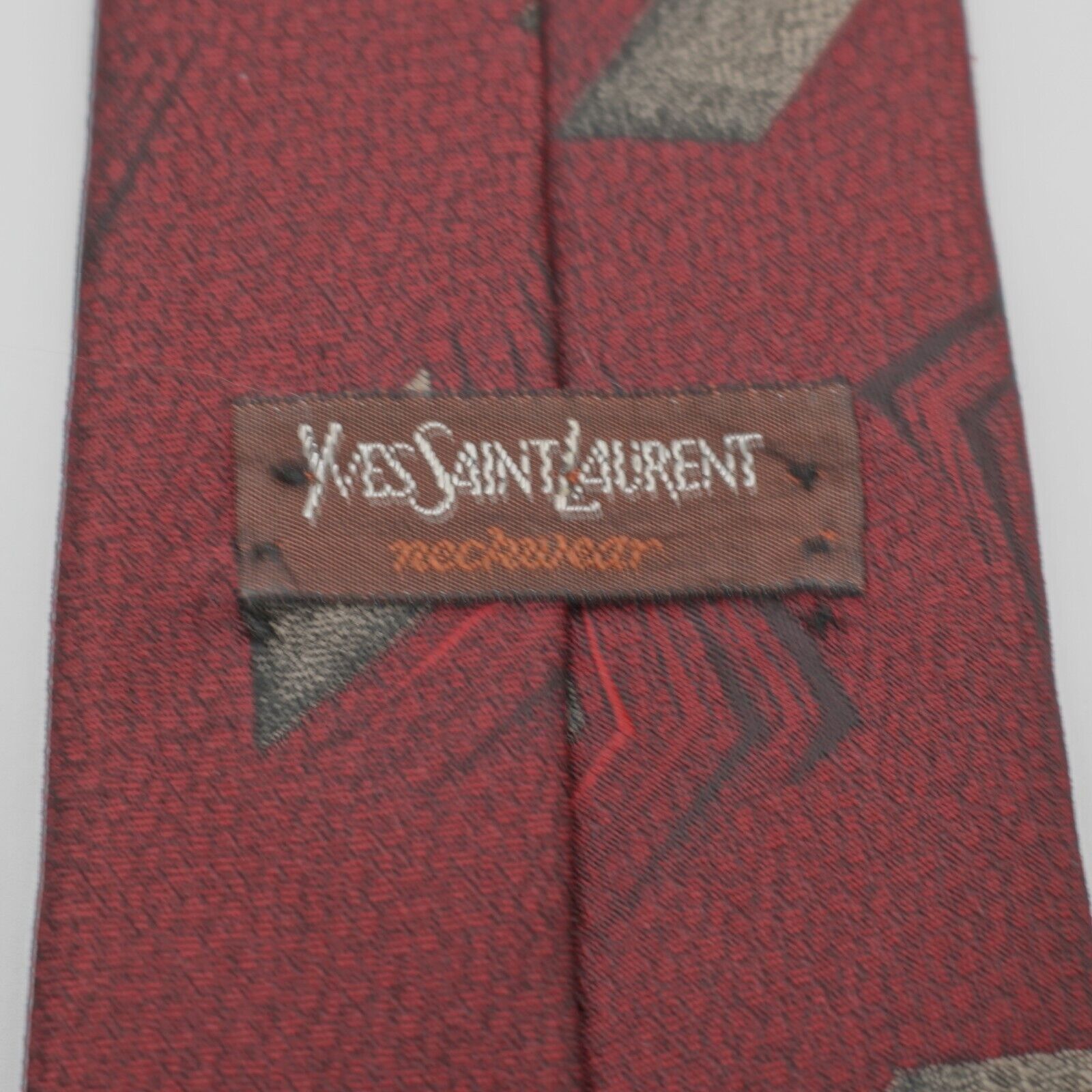 Designer Yves Saint Laurent Red Beige Woven Abstract Silk Tie Size ONE SIZE - 3 Thumbnail
