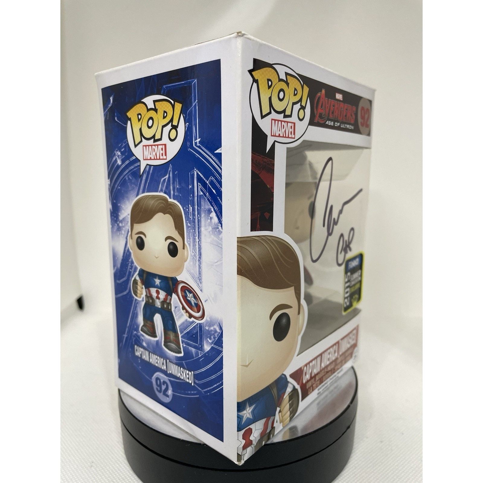 Marvel Comics Funko Pop Captain America Unmasked 93 Signed By Chris Evans Size ONE SIZE - 8 Thumbnail
