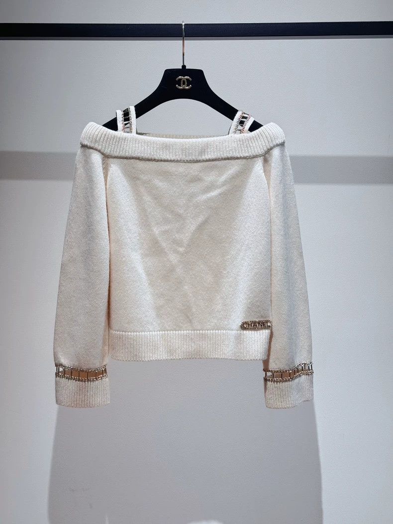 Chanel Chanel White Cashmere Off-Shoulder Sweater- DMC Size US S / EU 44-46 / 1 - 1 Thumbnail