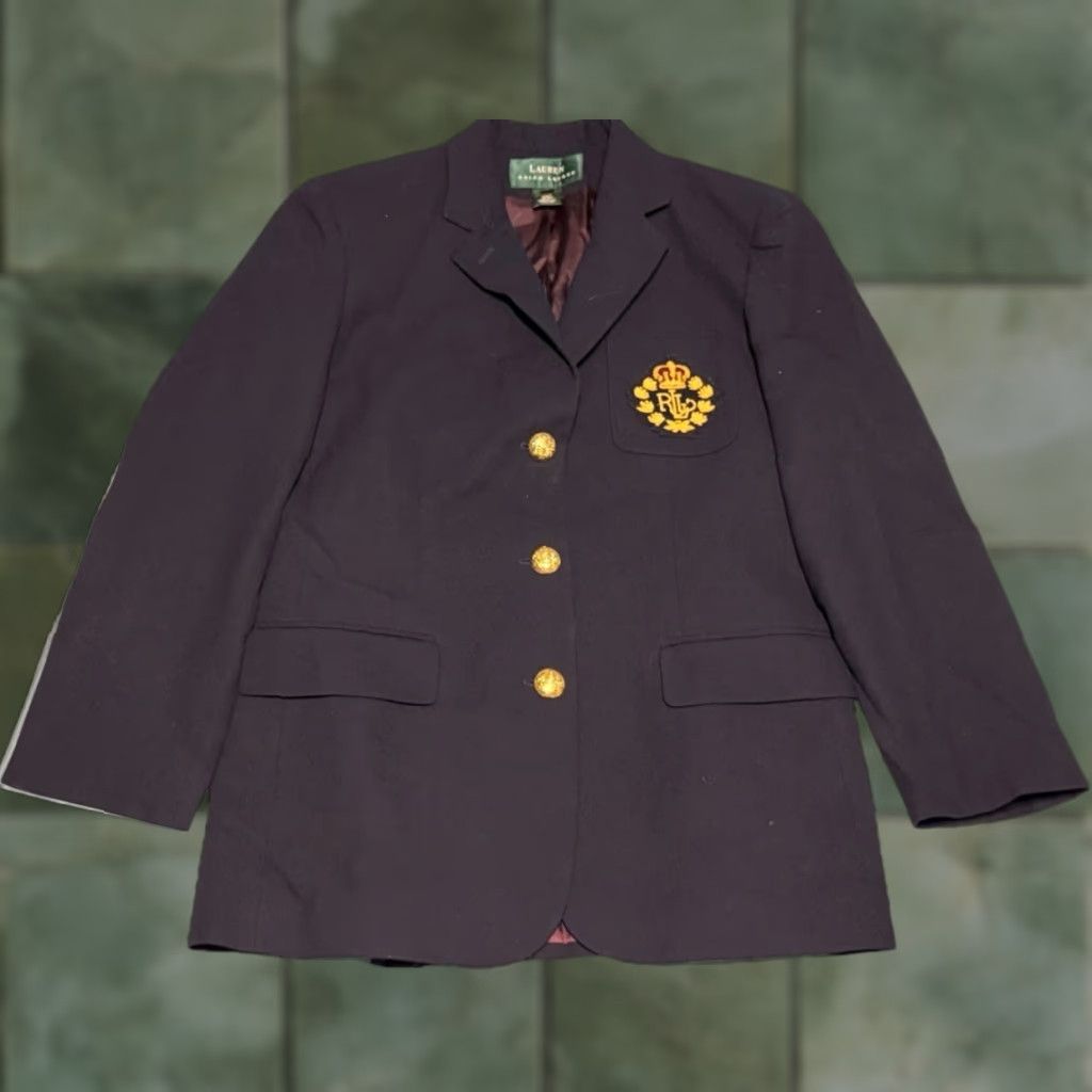 Ralph Lauren VINTAGE Lauren Ralph Lauren Suit Jacket Womens Navy Blue 4 Wool Notch 3-Button Blazer USA Pocket Emblem City 90s Size S / US 4 / IT 40 - 1 Thumbnail