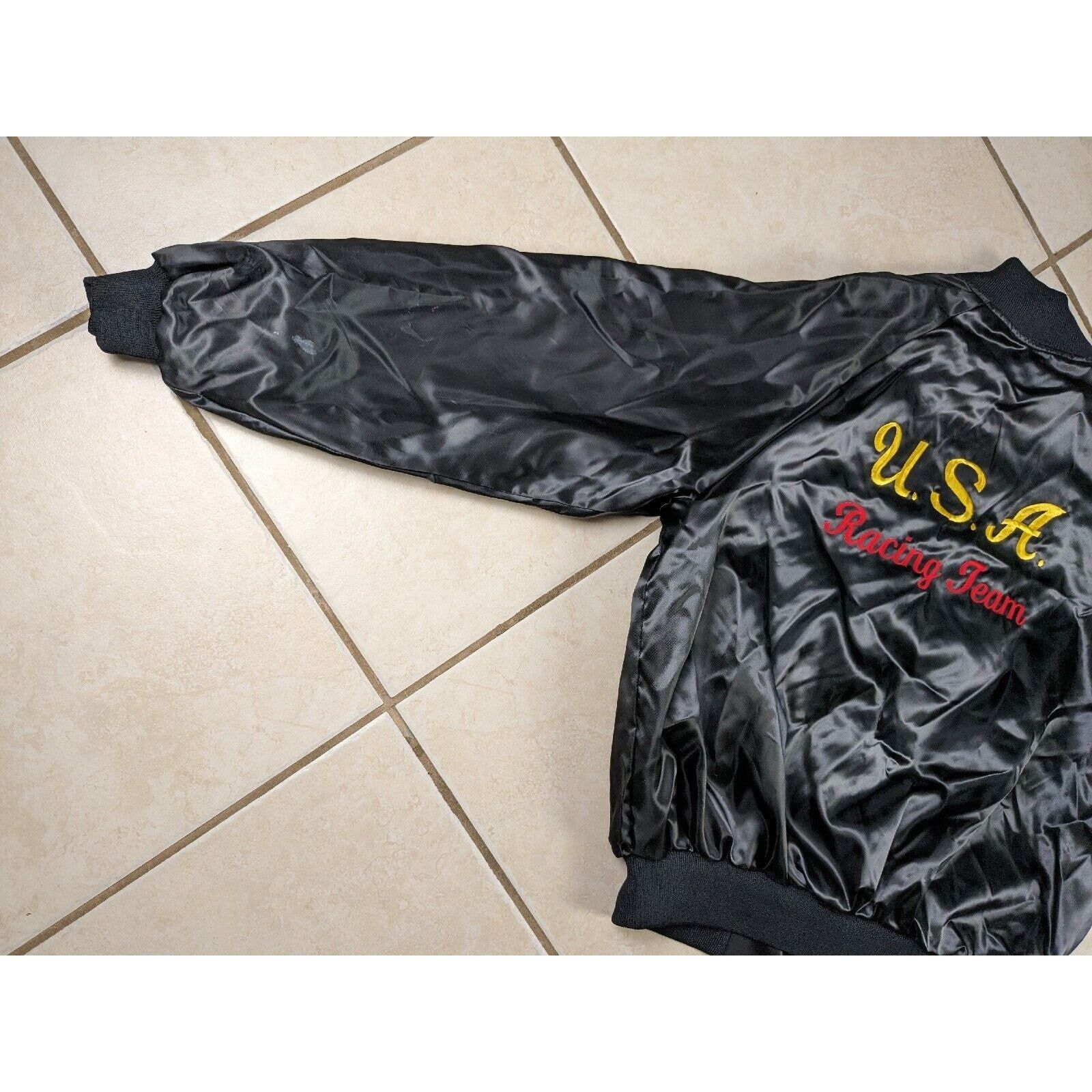 Other Vtg USA Racing Team Satin Bomber Snap Button Jacket Auburn Size US L / EU 52-54 / 3 - 13 Thumbnail