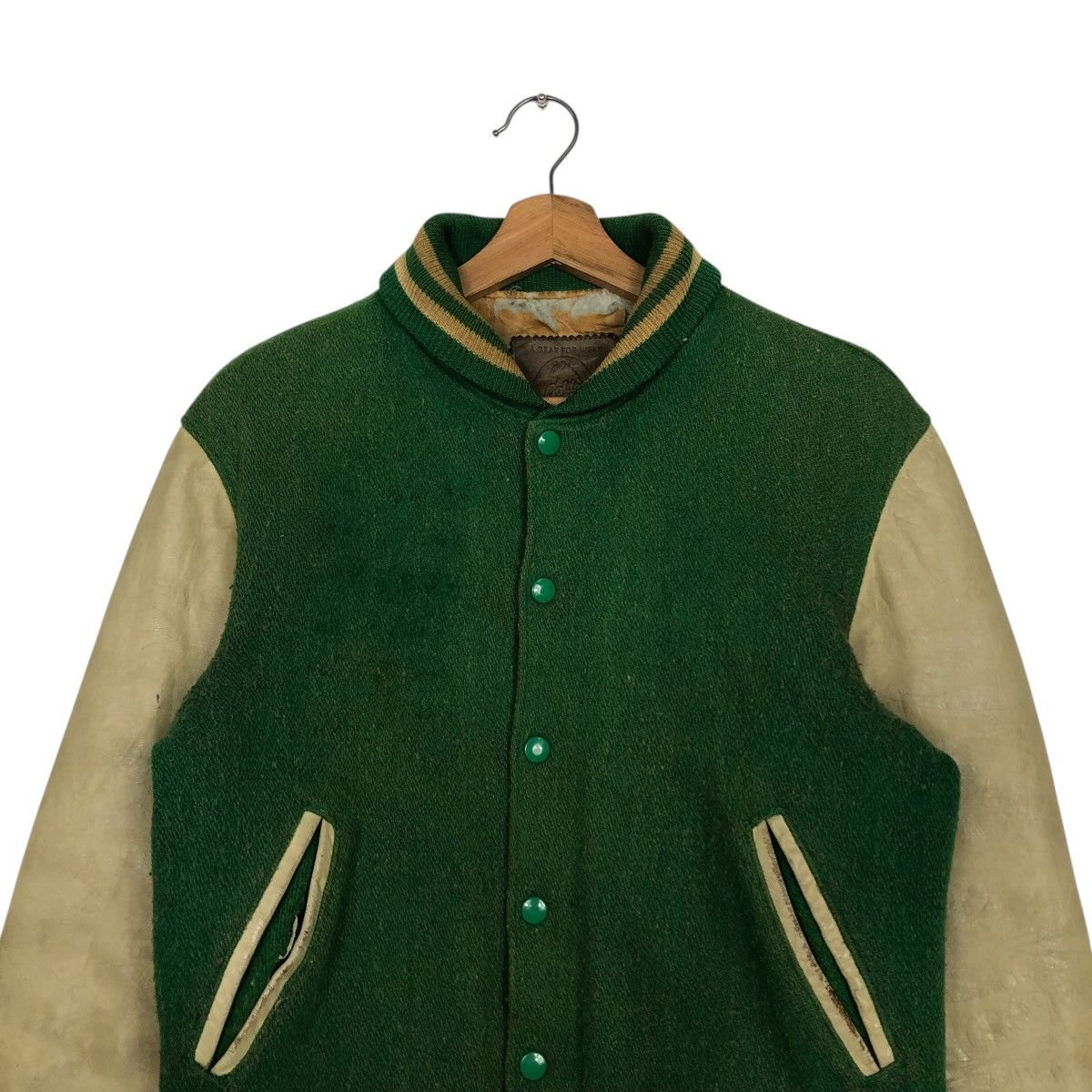 Golden Bear 🔥VINTAGE VARSITY LEATHER JACKET GOLDEN BEAR MADE IN USA Size US S / EU 44-46 / 1 - 5 Thumbnail