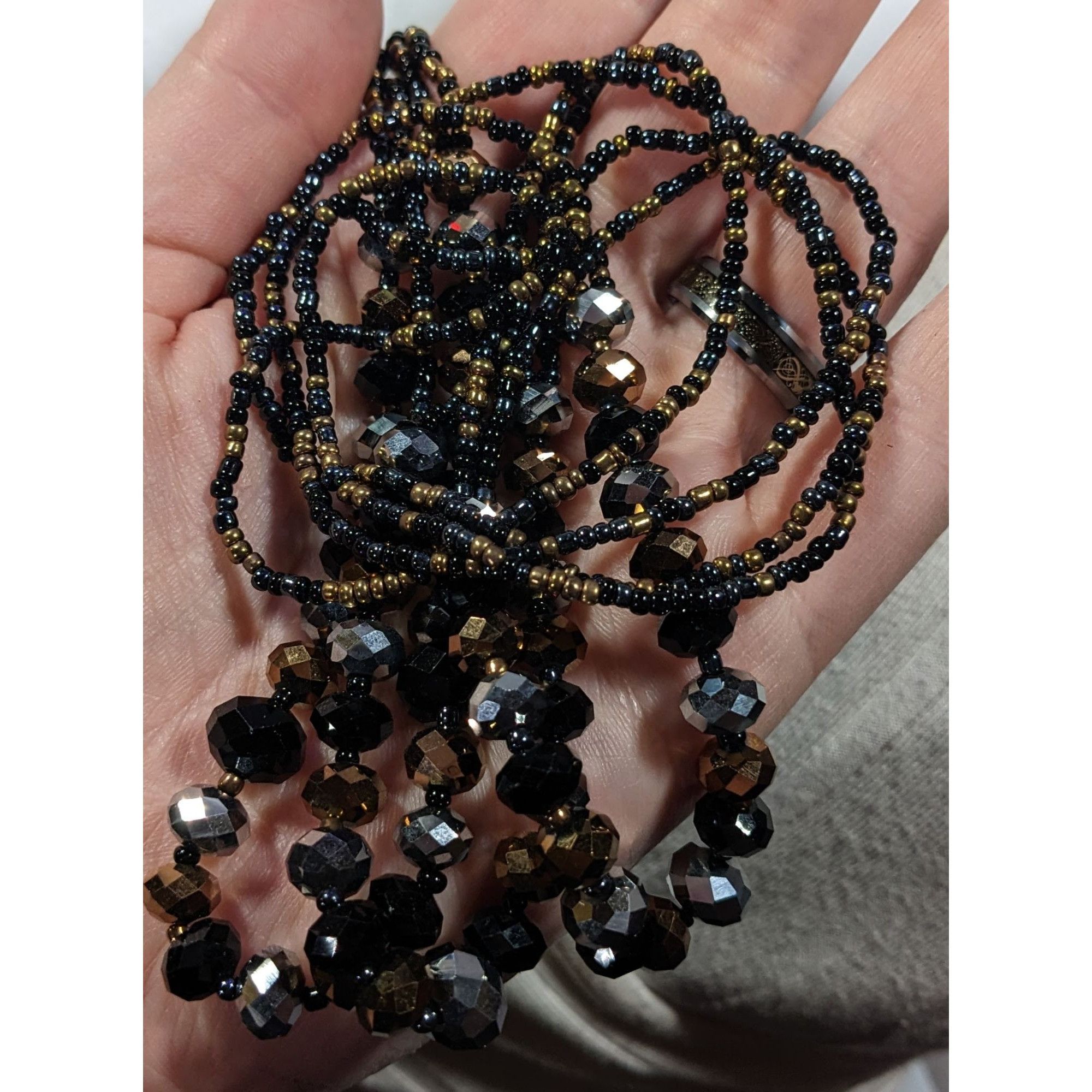 Other Dark Glam Black Gold And Silver Tone Glass Beaded Necklace Size ONE SIZE - 7 Thumbnail