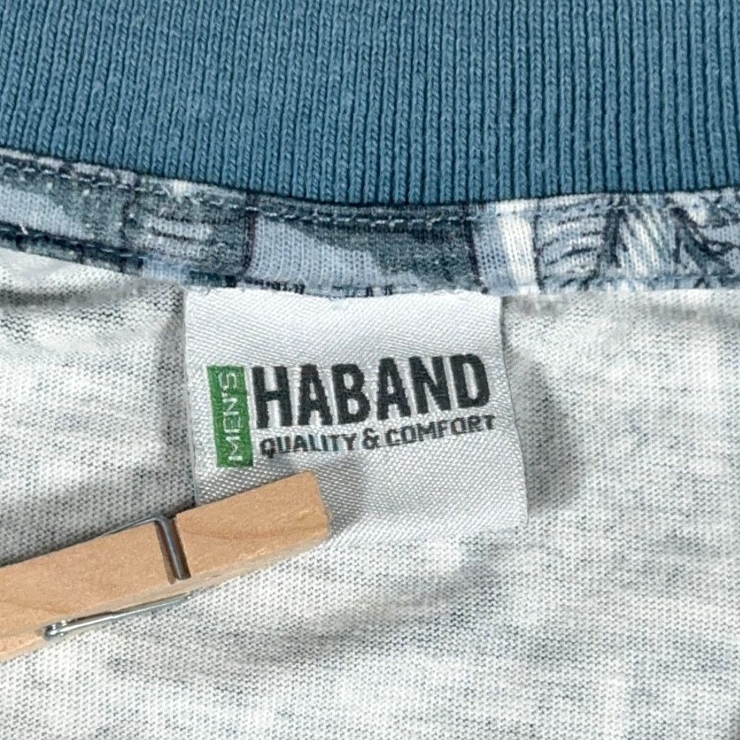 Haband VINTAGE Haband Polo Shirt Adult LARGE Blue Bamboo Geometric Leaves Banded 90s Mens Polo Size US L / EU 52-54 / 3 - 4 Thumbnail