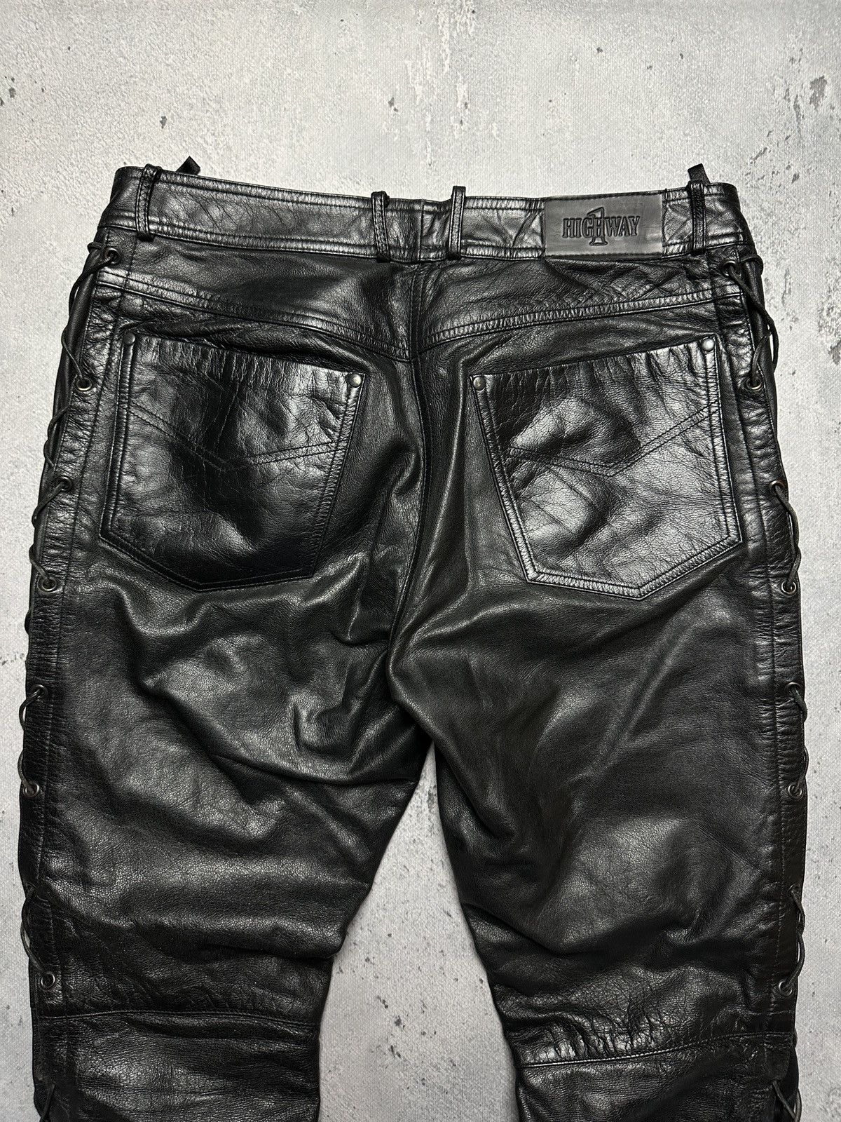 Genuine Leather Genuine Real Leather Highway 1 Pant Vintage Rock Punk Racing Size US 33 - 7 Thumbnail