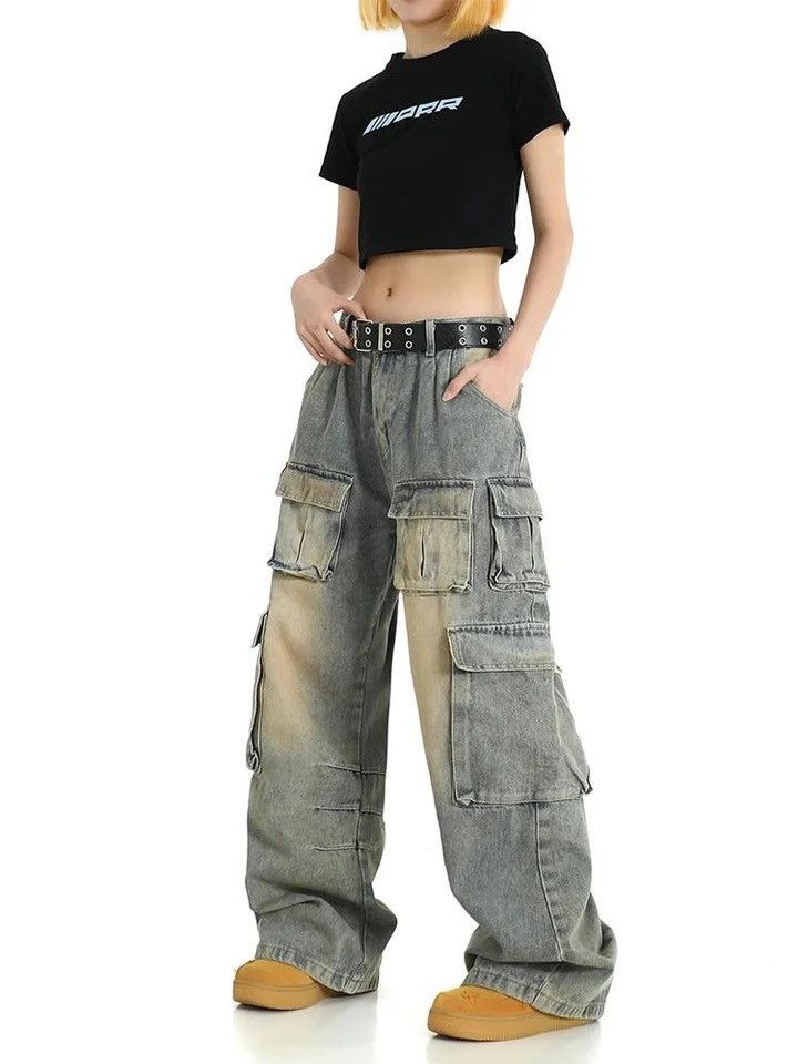 Japanese Brand × Jean Vintage Women Cargo Pants Wide Leg Jeans Size 32" / US 10 / IT 46 - 1 Thumbnail
