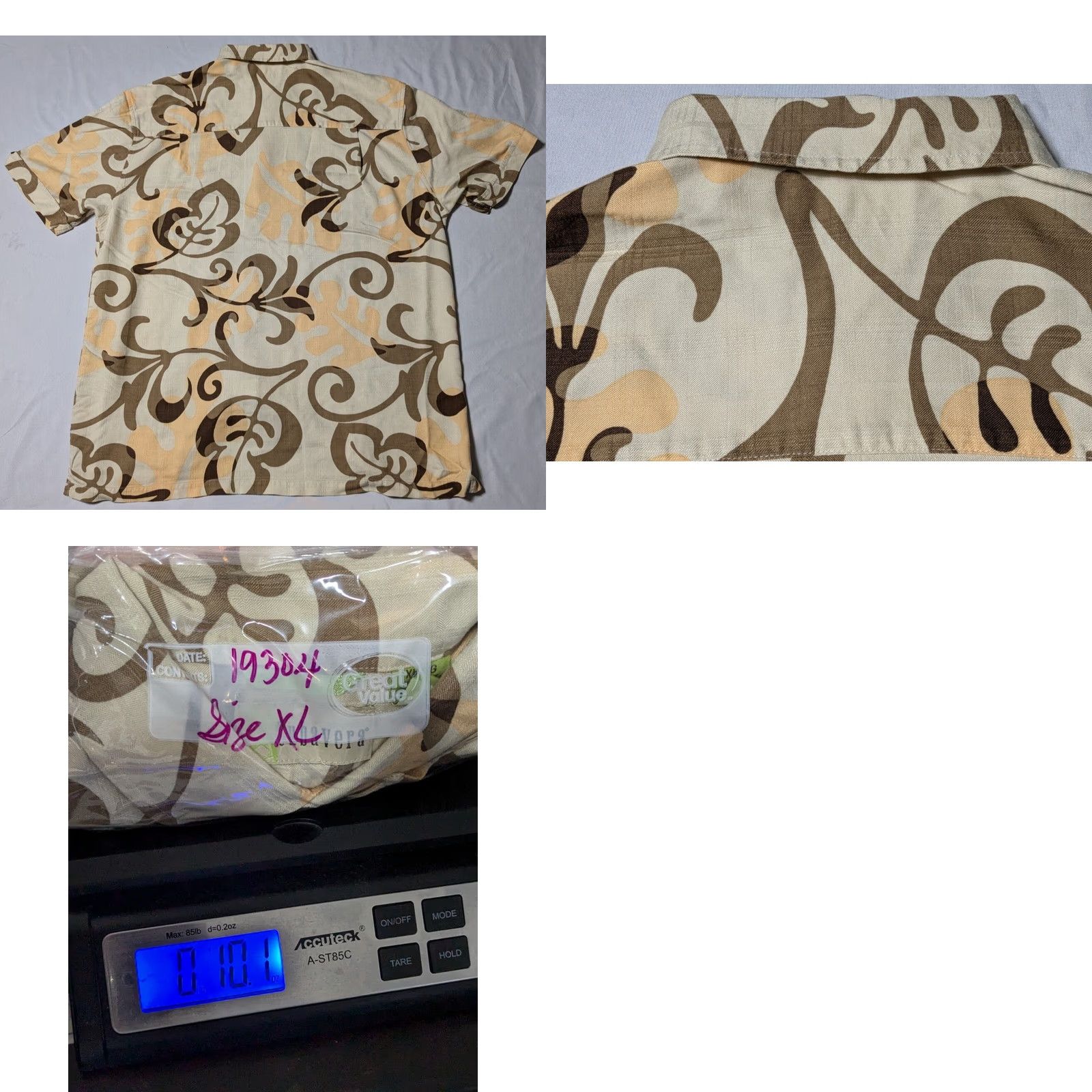 Cubavera CUBAVERA Men XL Khaki Leaf Allover Print Button-Up Hawaiian Shirt Size US XL / EU 56 / 4 - 9 Thumbnail