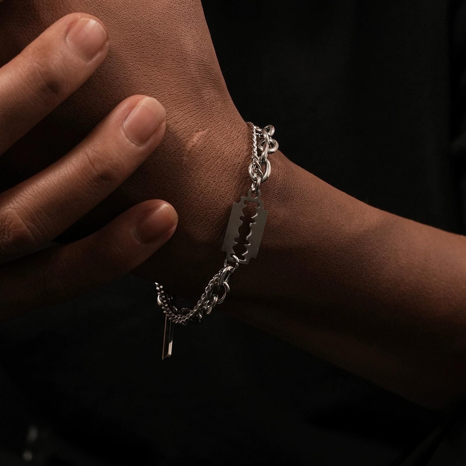 Japanese Brand Silver Razor Blade Chain Bracelet, Men's Chunky Jewelry Size ONE SIZE - 2 Thumbnail