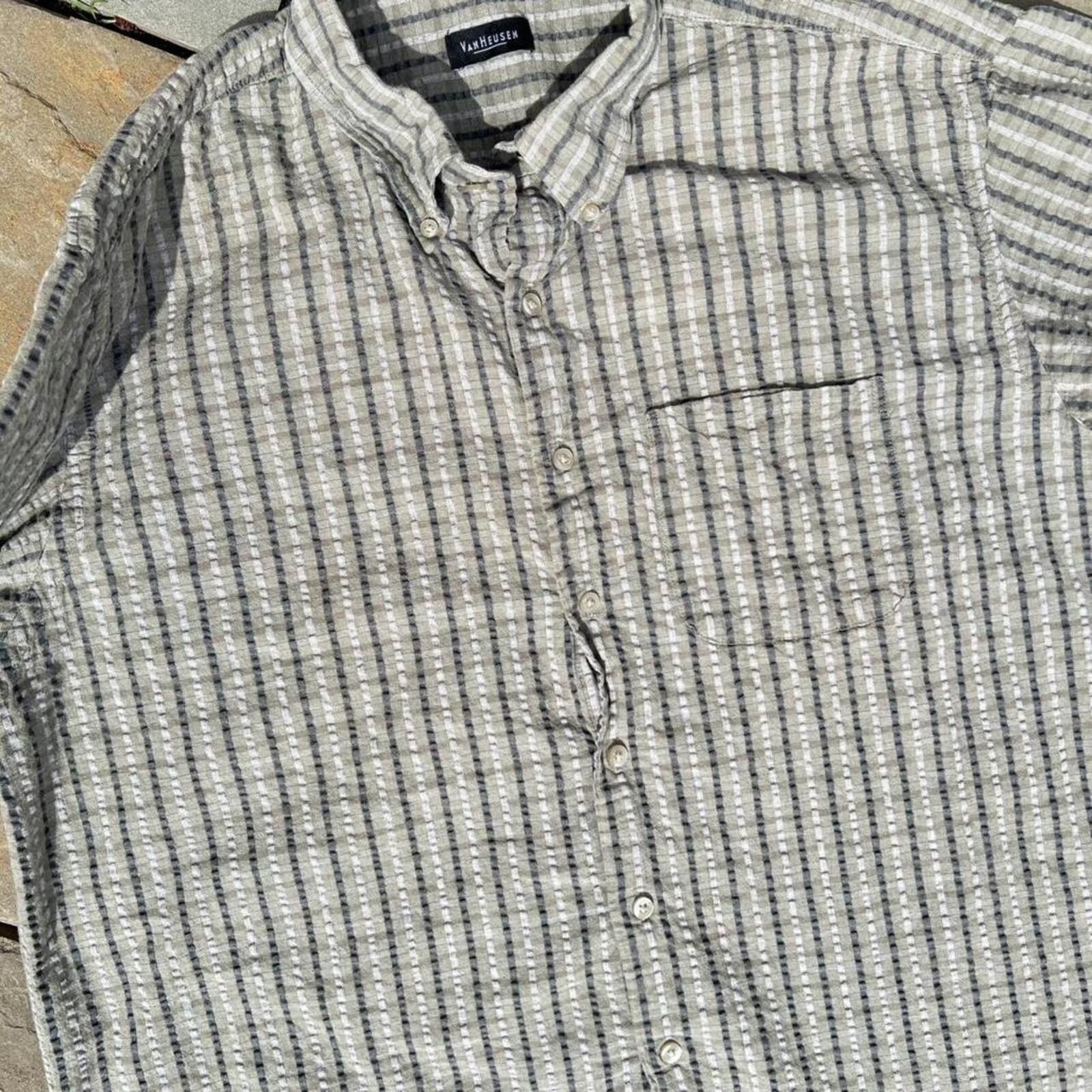 Van Heusen Y2K Olive Green Vertical Stripe Button Down Shirt Size US XL / EU 56 / 4 - 2 Thumbnail