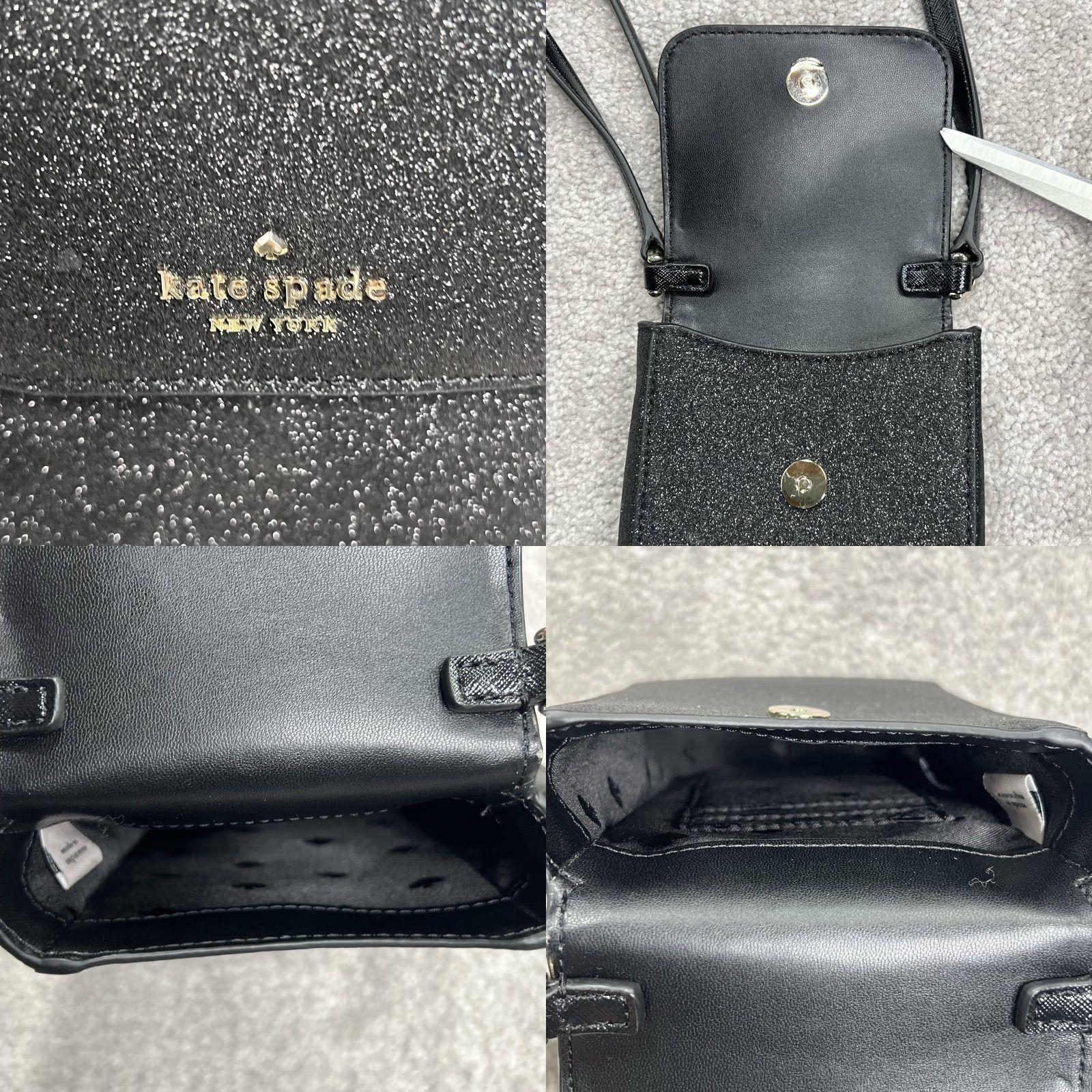 Vintage Kate Spade Black Glitter Bag Purse Small Card Phone Crossbody Shoulder Adjustable Strap Womens Crossbody Bag Glitter Pattern Vintage No Size ONE SIZE - 8 Thumbnail