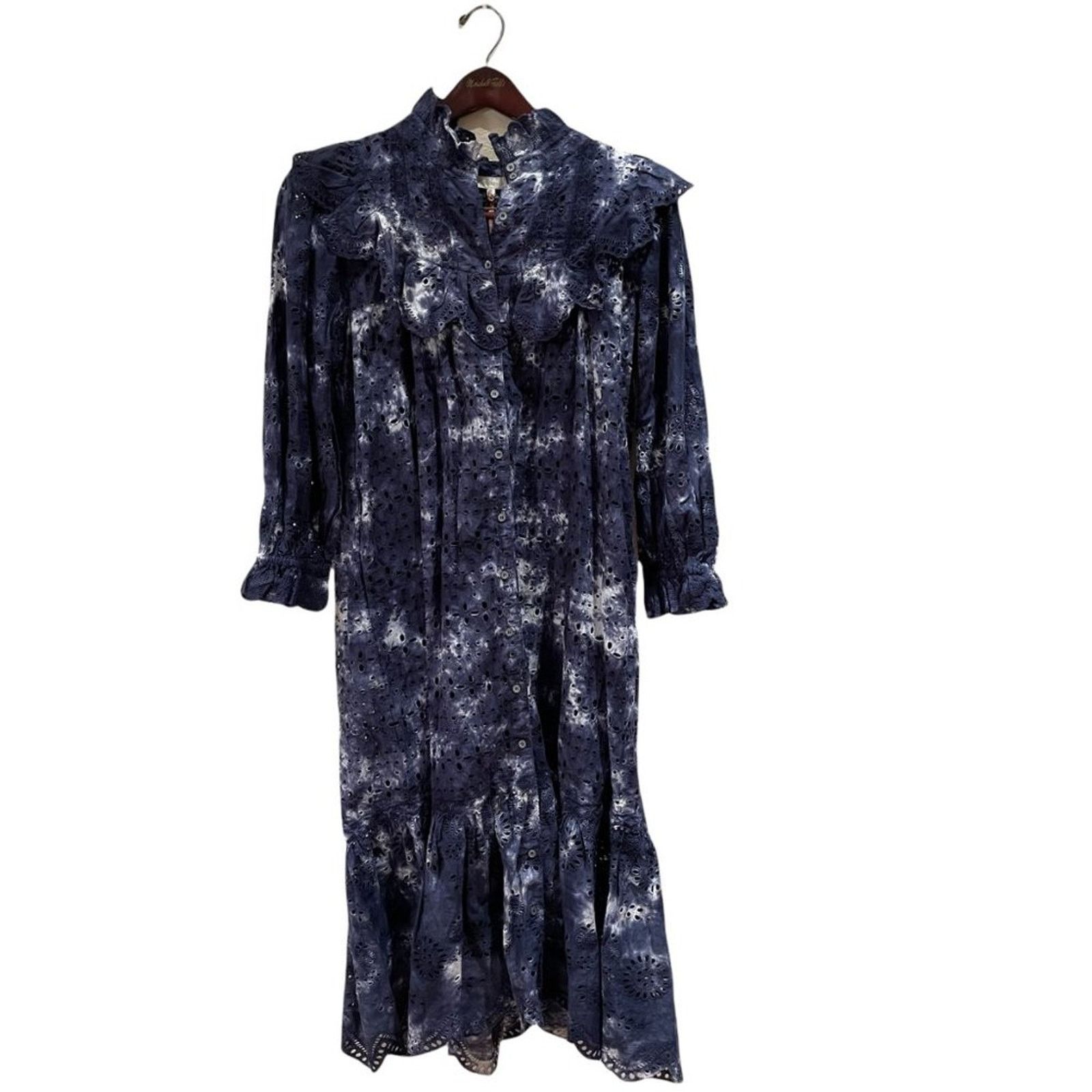 LoveShackFancy NEW LoveShackFancy Elspeth Dress in Midnight Hand Dye Blue Size L / US 10 / IT 46 - 3 Thumbnail