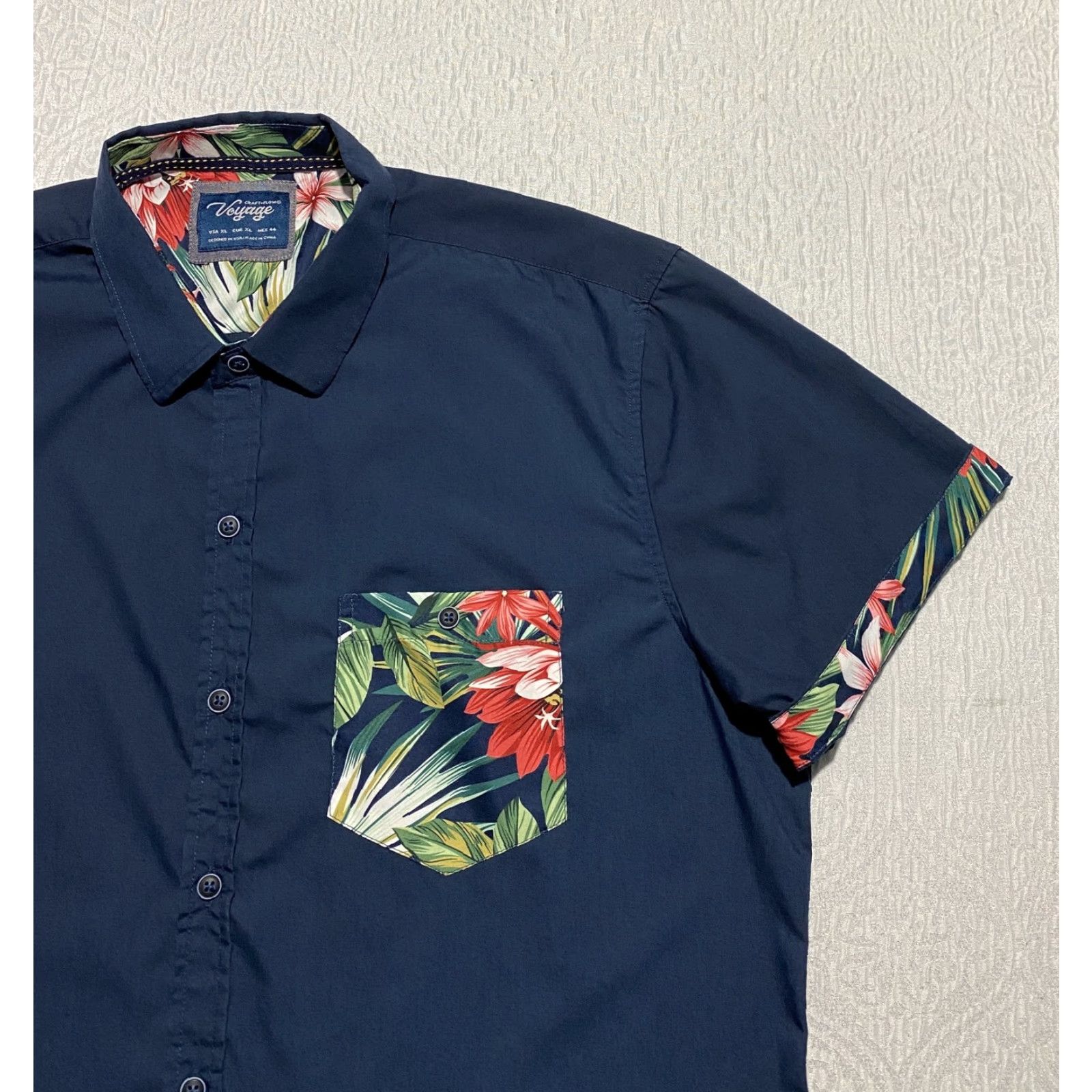 Vintage Voyage Shirt Mens XL Navy Blue Floral Pocket Short Sleeve Button Up Casual Size US XL / EU 56 / 4 - 6 Thumbnail