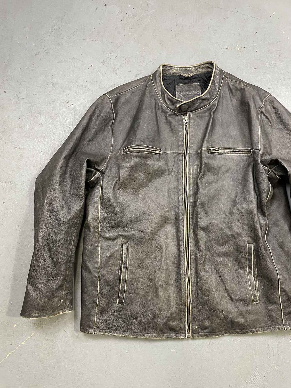 Merona Y2K distressed brown leather cafe racer jacket bomber XL Size US XL / EU 56 / 4 - 3 Thumbnail