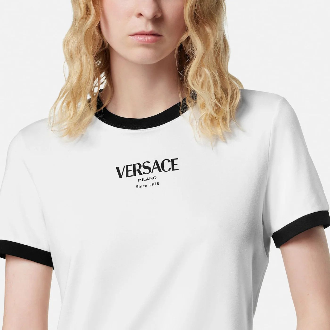 Versace o1d2blof0426 Jersey Short Sleeve T-Shirt in White/Black Size M / US 6-8 / IT 42-44 - 6 Thumbnail