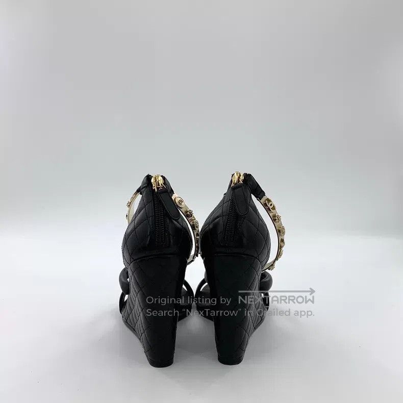 Chanel Chanel Black diamond check metal logo slope heel high-heel Size US 5.5 / IT 35.5 - 4 Thumbnail