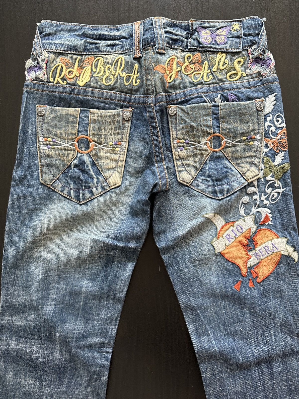 Vintage Riobera Y2K Embroidered Flared Jeans Japanese McBling Gyaru Size 25" / US 0 / IT 36 - 6 Thumbnail
