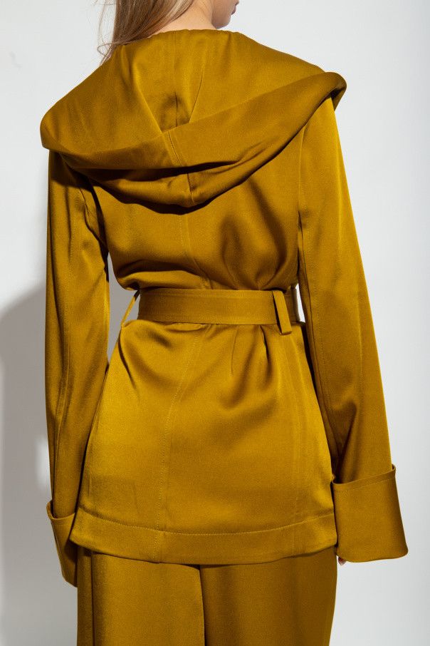 Saint Laurent Paris o1s1wg111024 Hooded Jacket in Crepe Satin in Yellow Size S / US 4 / IT 40 - 4 Thumbnail