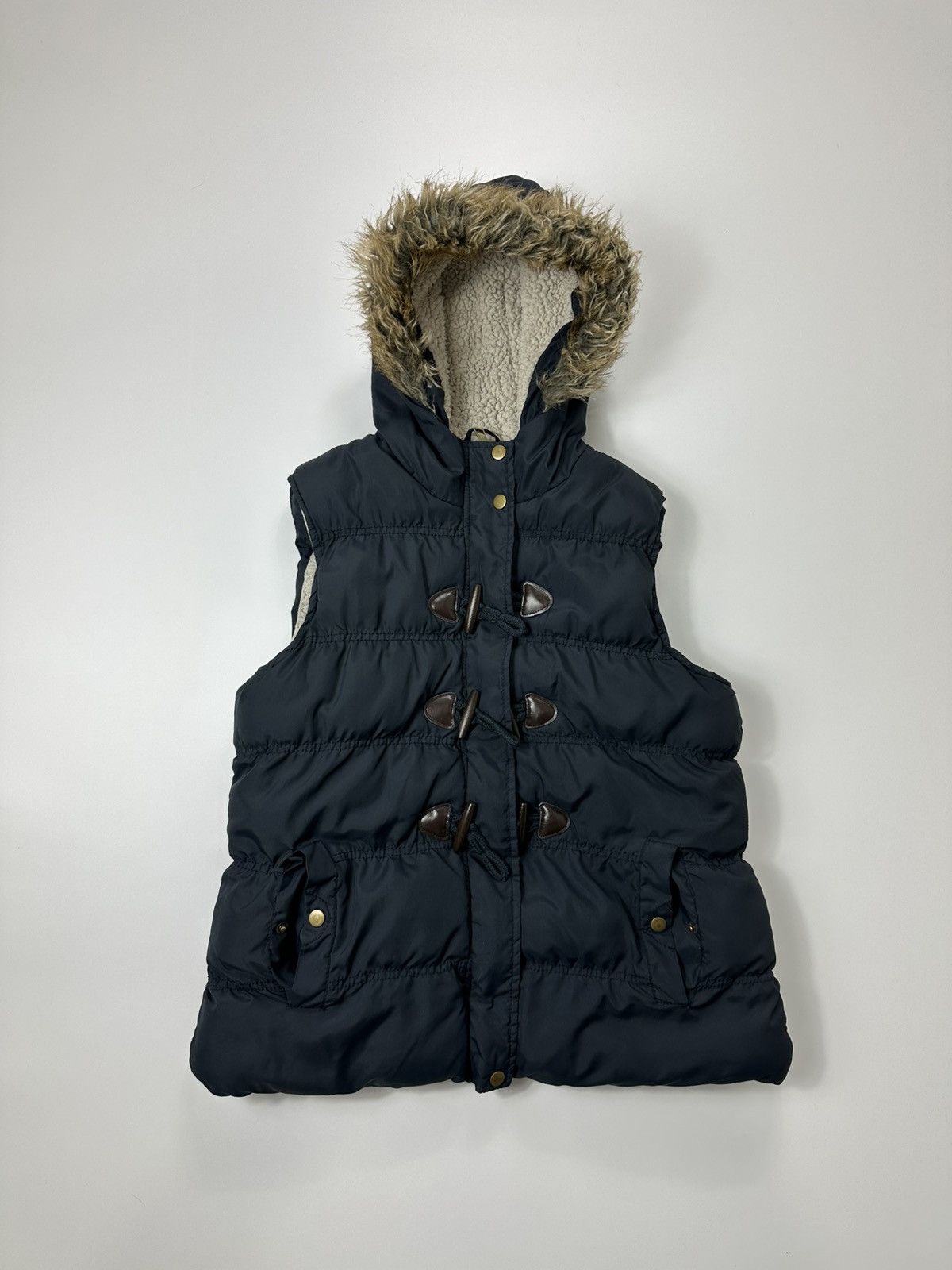 Japanese Brand Faux Fur Women's Vest Wood Button Fit Size L / US 10 / IT 46 - 1 Thumbnail