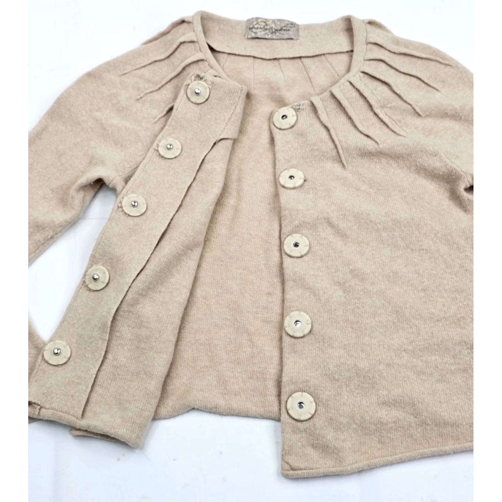 Vintage Charlie & Robin Cardigan Women XS Beige Wool Rabbit Hair Cashmere Blend Snap Button V-Neck Long Sleeve Sweater Size XS / US 0-2 / IT 36-38 - 5 Thumbnail