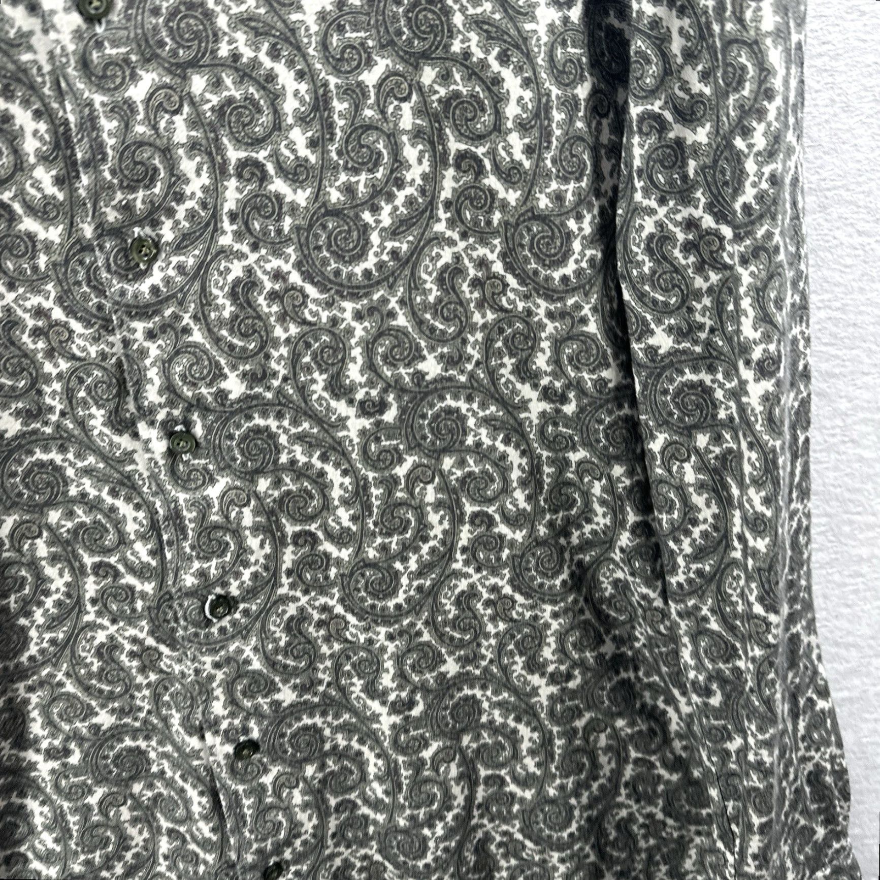 Vintage Knit Shirt Mens Large Green Paisley Jersey Knit Stretch Button-Up Spread Collar Size US L / EU 52-54 / 3 - 4 Thumbnail