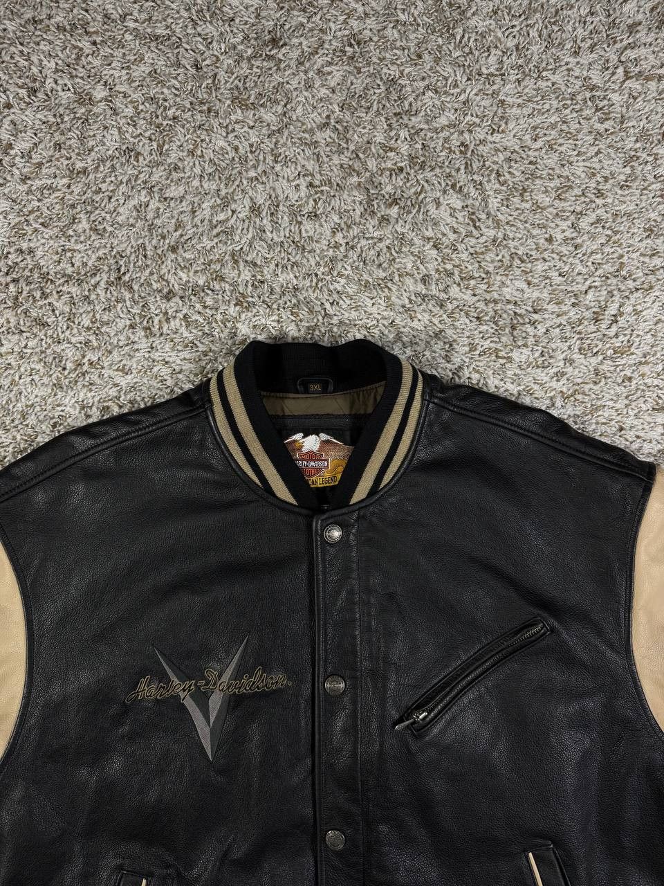 Harley Davidson VTG 90s Harley Davidson Heavy Letterman Bomber Jacket Size US XXL / EU 58 / 5 - 2 Thumbnail