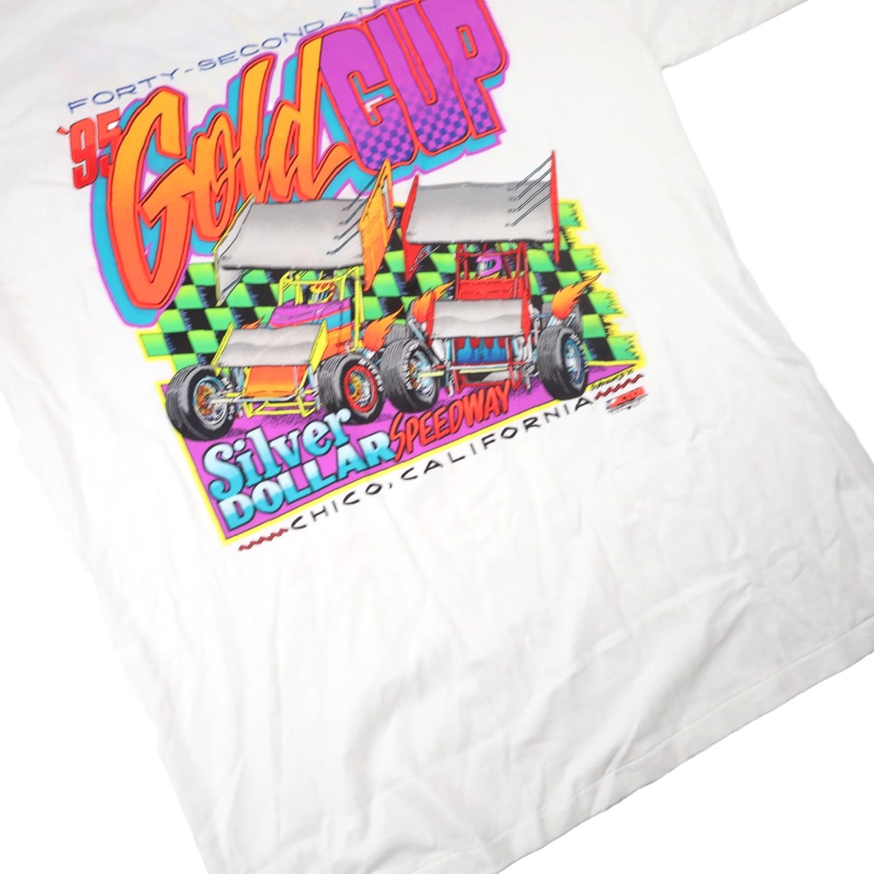 Vintage VINTAGE 1995 Silver Dollar Speedway Gold Cup Sprint Car Racing Graphic T Shirt Mens XL White Size US XL / EU 56 / 4 - 3 Thumbnail