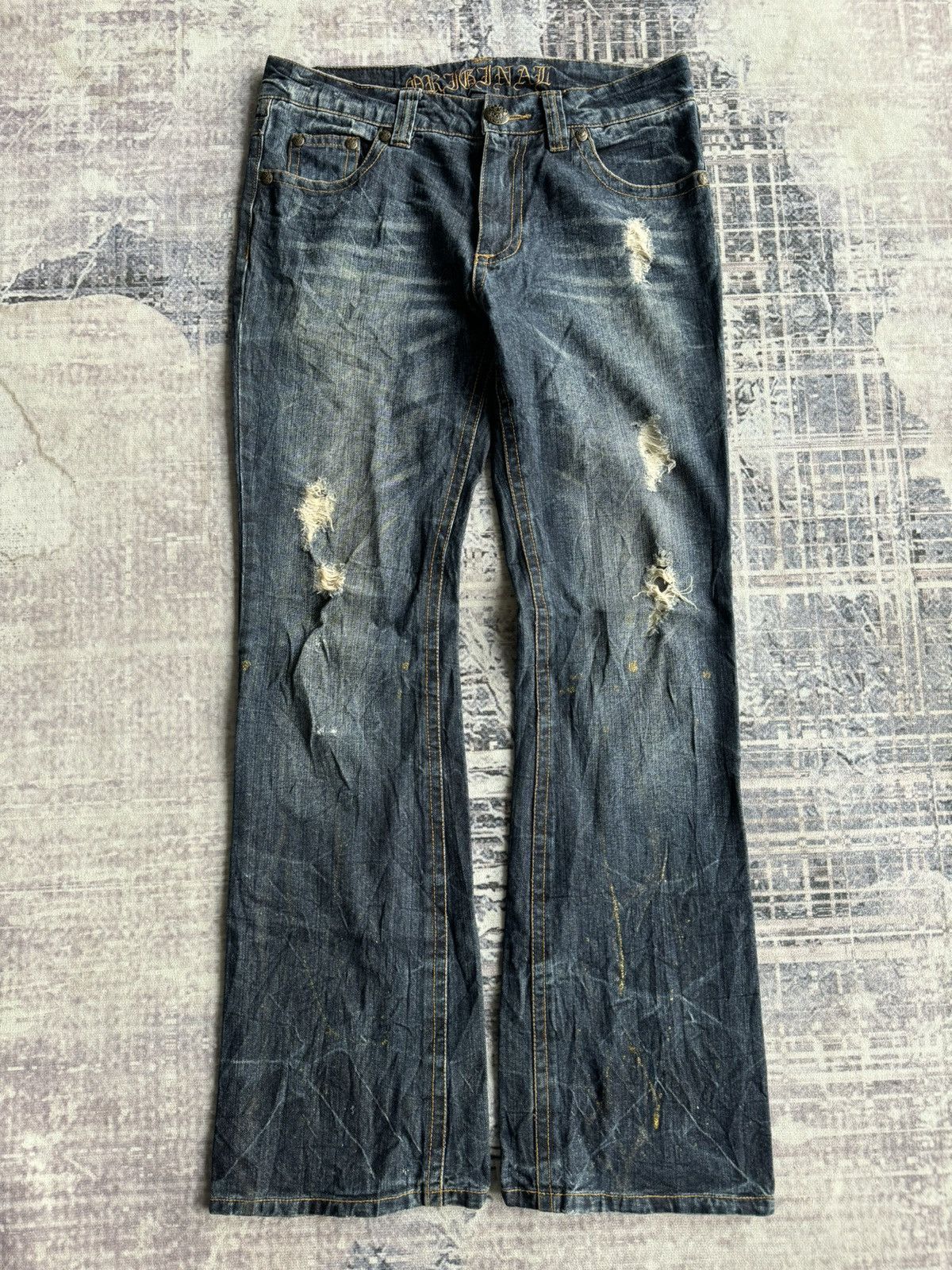 Japanese Brand Y2KVintage Gold Splash Punk Poem Flared Denim / ifsixwasnine Size US 33 - 1 Thumbnail
