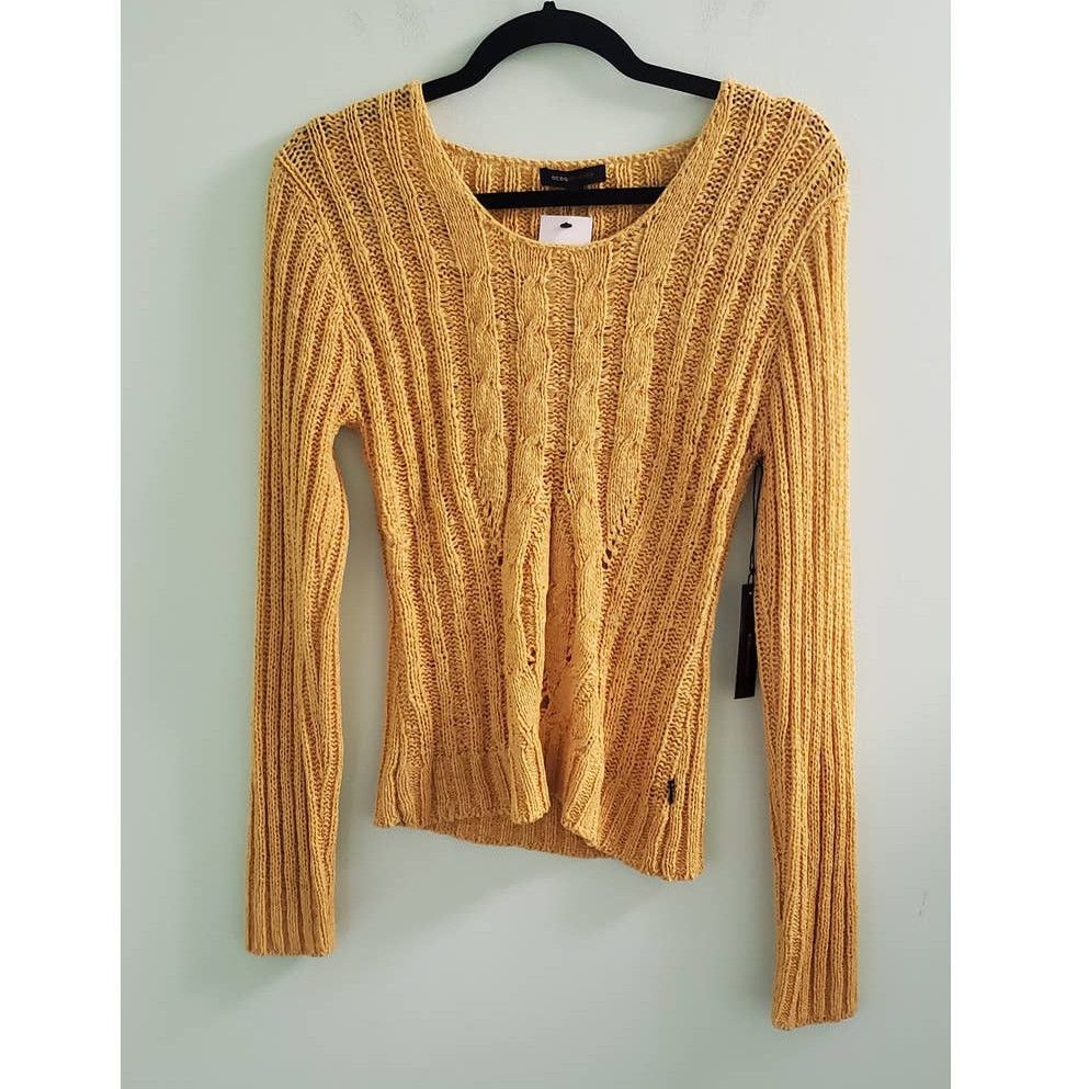 NWT! BCBGMaxazria Mustard Yellow Woven Pullover Sweater