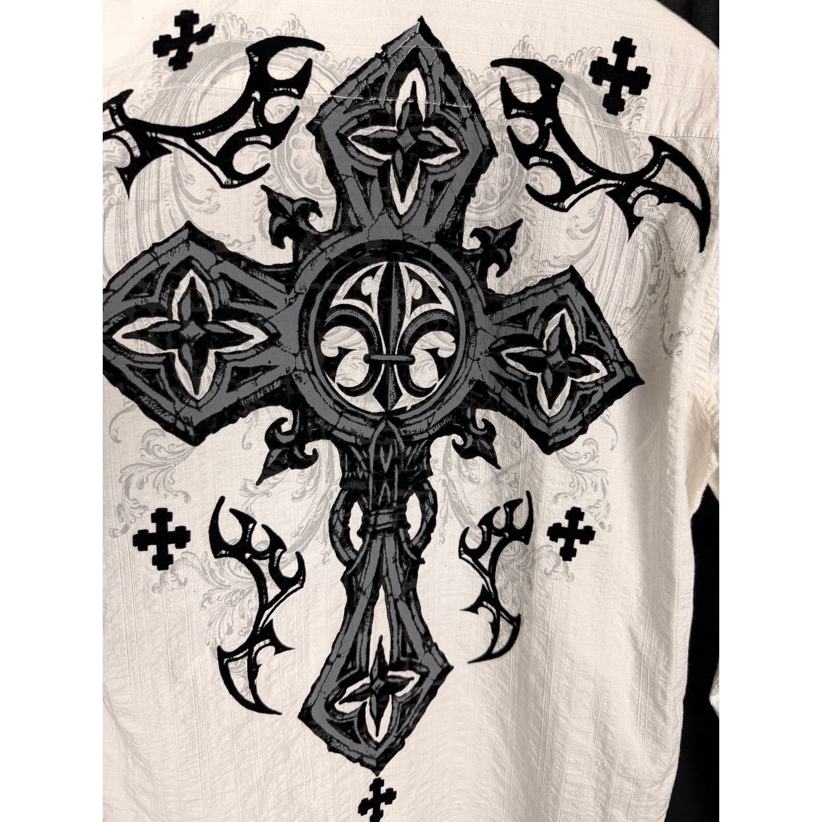 Raw State Vtg Y2K Raw State Velvet Cross White L/S Button Down Shirt Size US XL / EU 56 / 4 - 7 Thumbnail