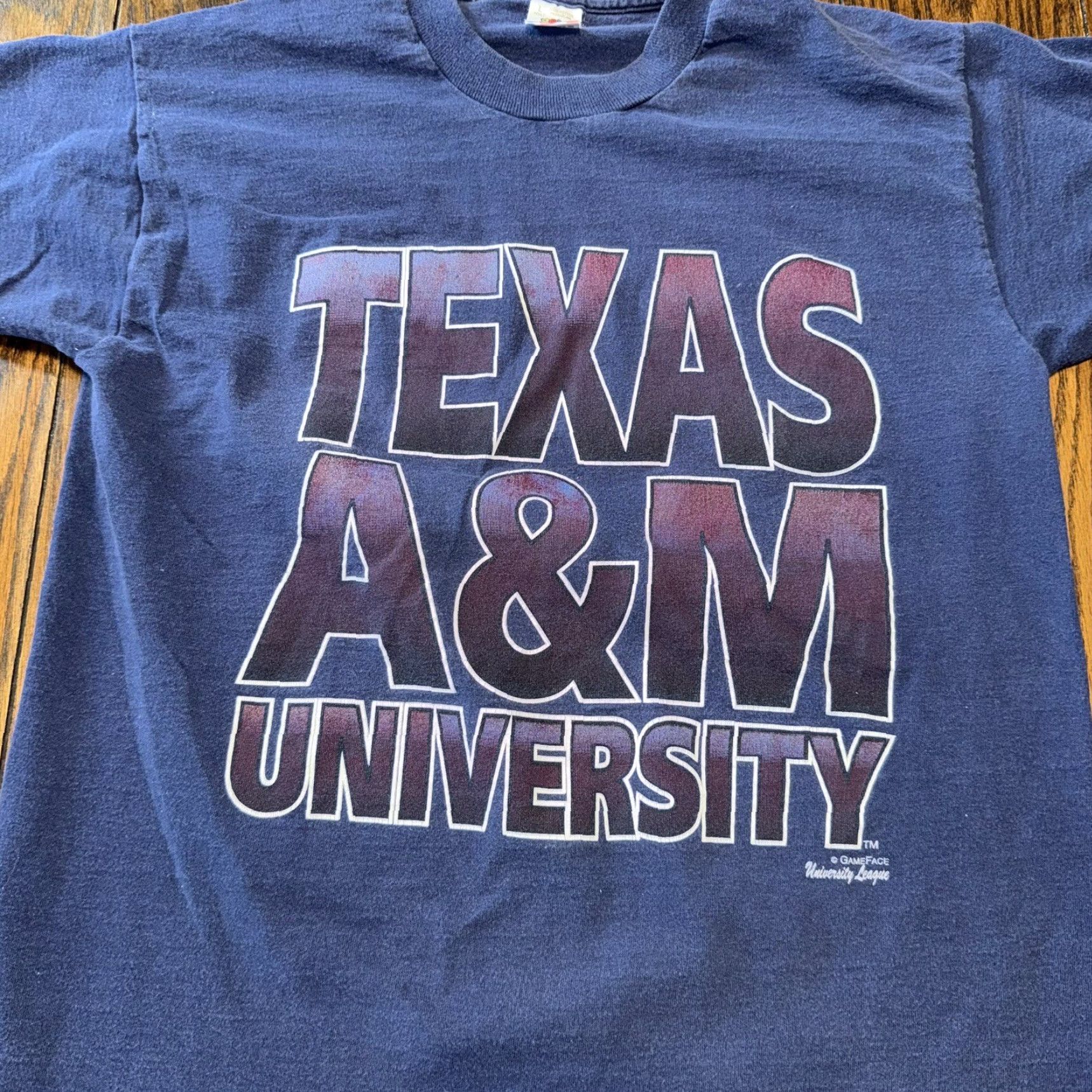 Vintage VINTAGE Texas A&M T Shirt 90s Single Stitch Blue Fruit Of The Loom Large USA Shirt Graphic Tee Unisex Adults Mens Size US L / EU 52-54 / 3 - 2 Thumbnail