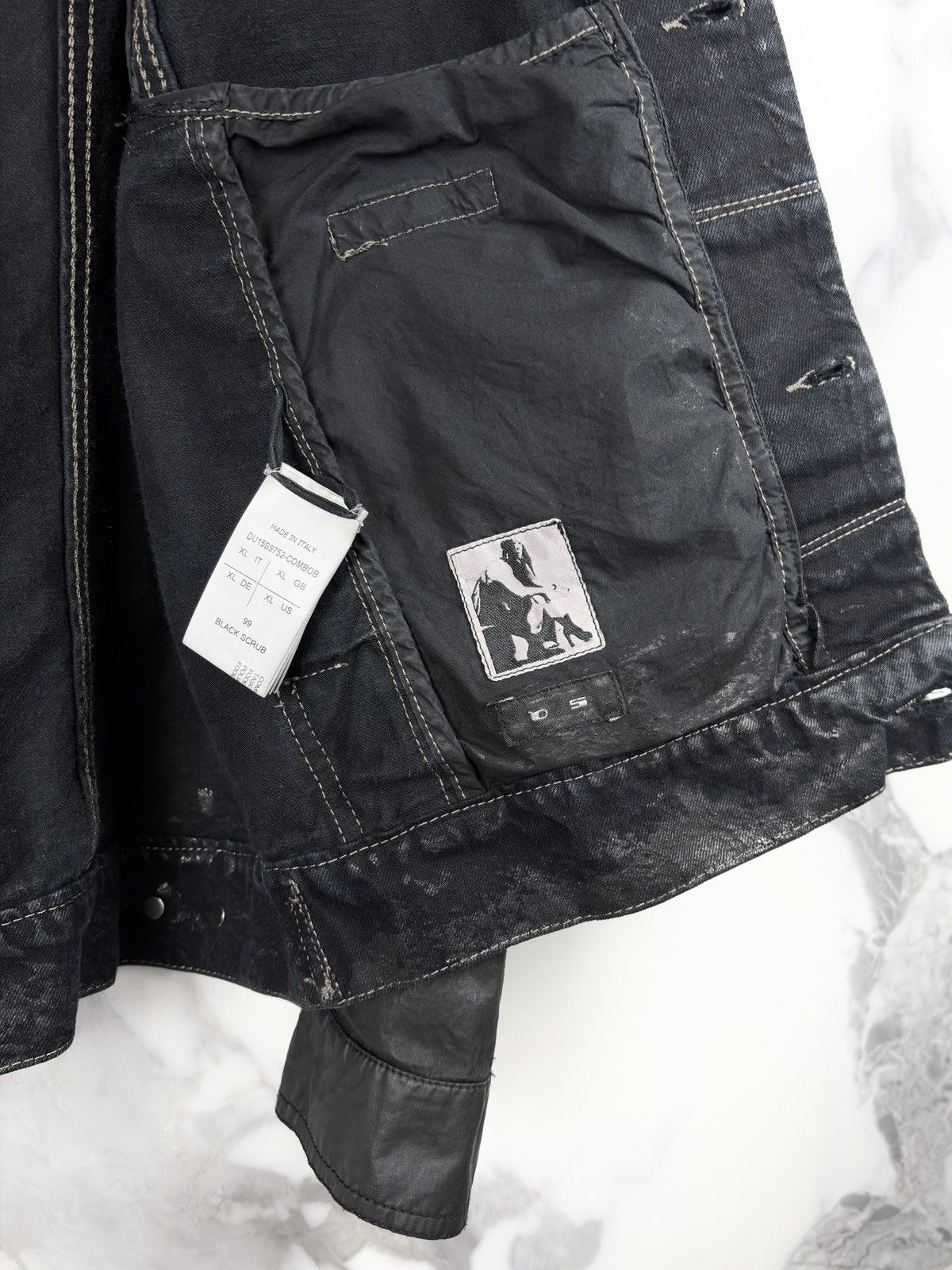 Rick Owens SS15 Rick Owens Black Scrub Waxed Denim Worker Jacket Size US XL / EU 56 / 4 - 6 Thumbnail