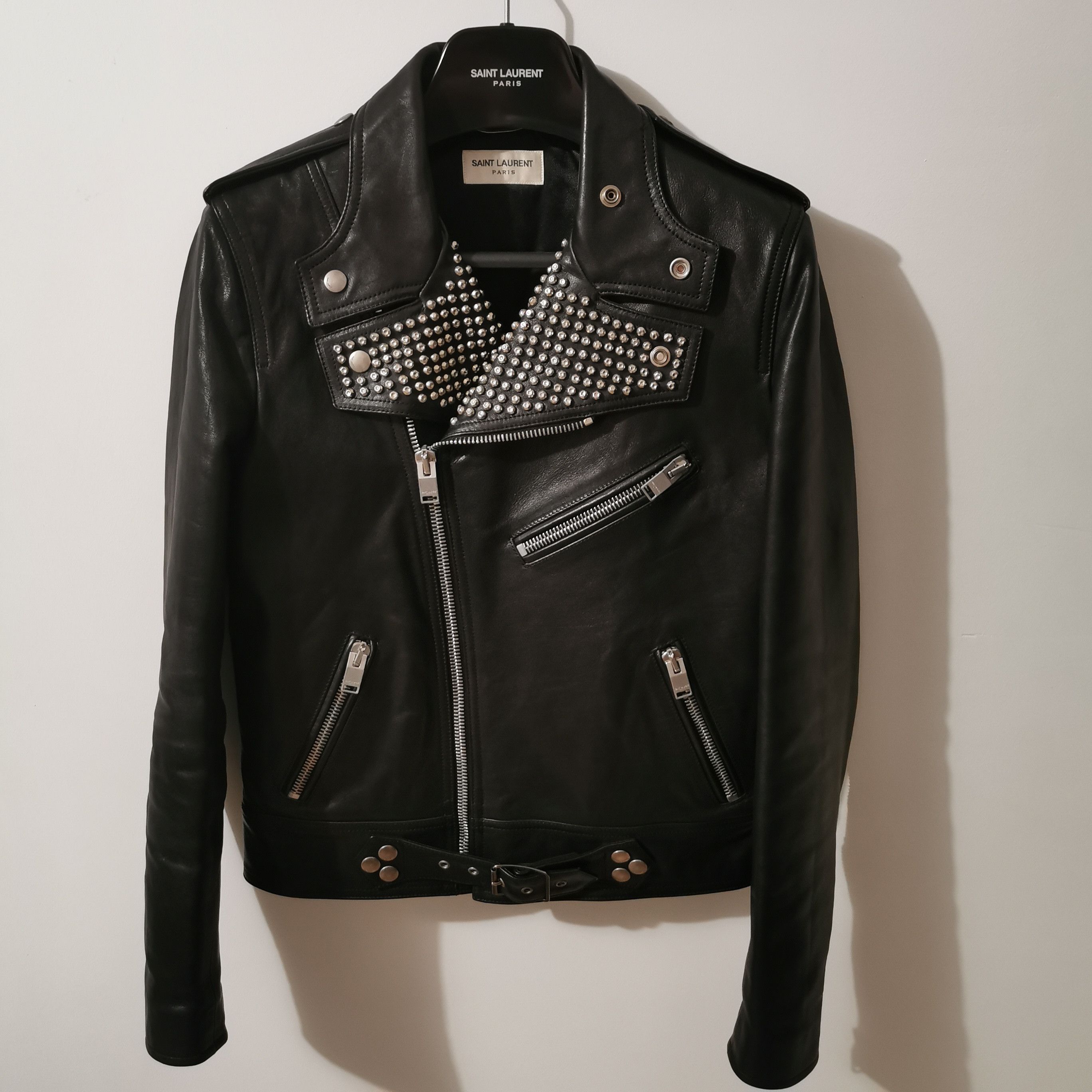 Image of Saint Laurent Paris Saint Laurent Studded Biker in Black, Men's (Size Small)