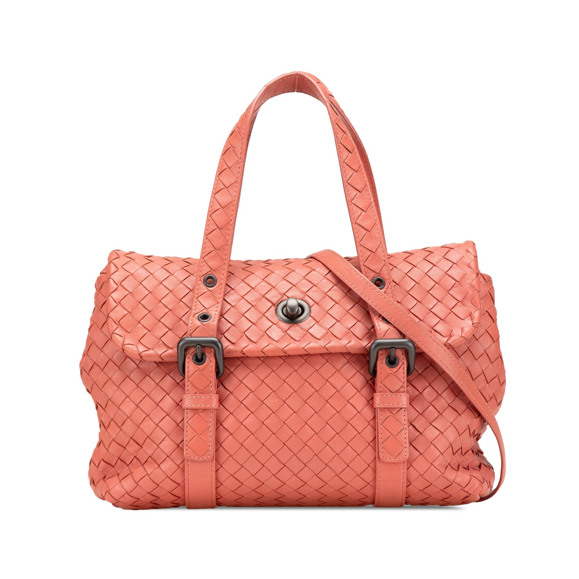 Bottega Veneta Leather Intrecciato Flap Satchel