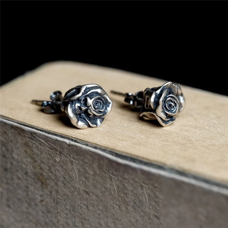 Jewelry Rose Flower Stud Earrings 925 Sterling Silver Ear Gift Size ONE SIZE - 1 Thumbnail