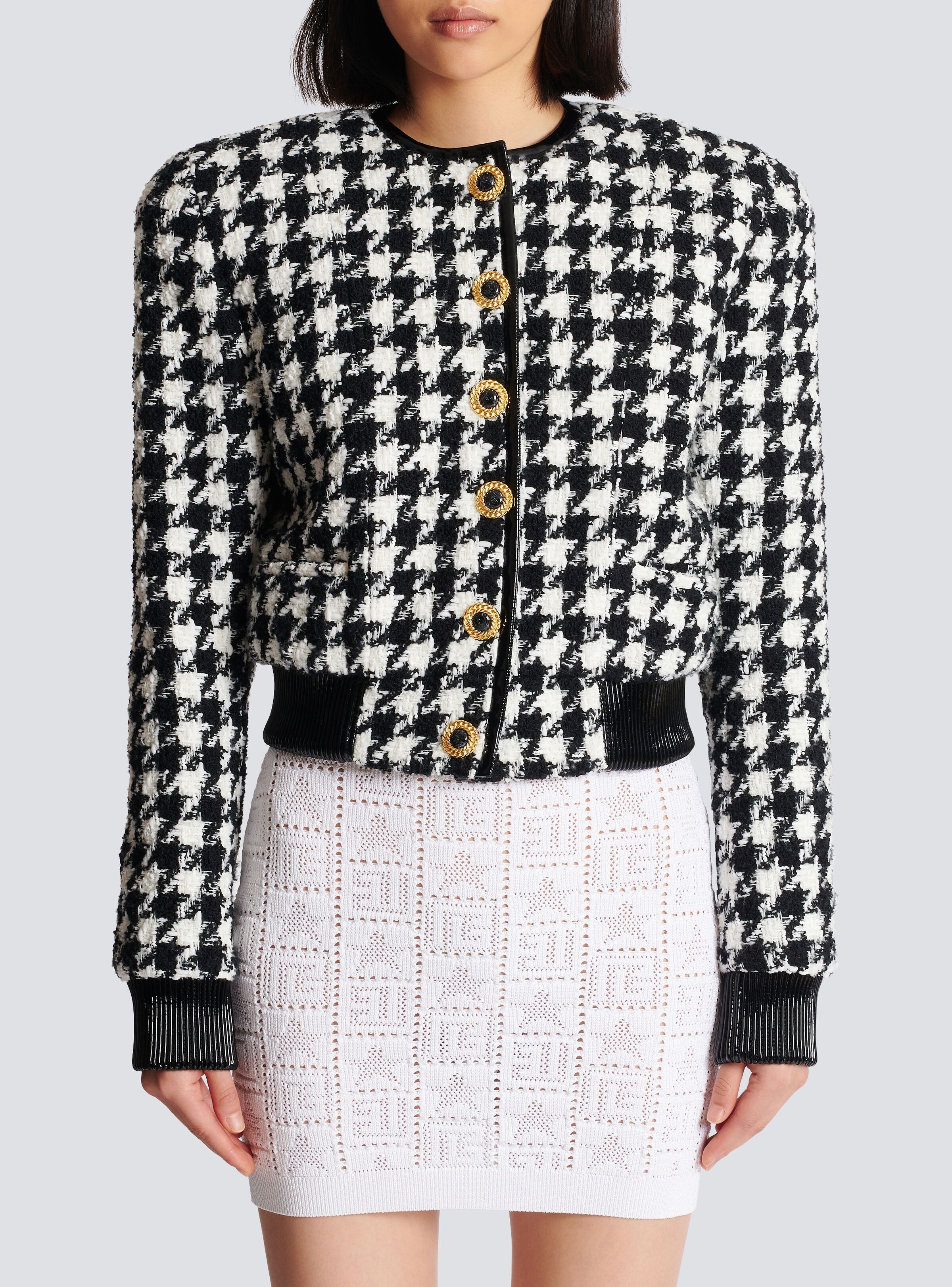 Balmain o1s1wg110825 Houndstooth Tweed Jacket in Black/White Size M / US 6-8 / IT 42-44 - 3 Thumbnail
