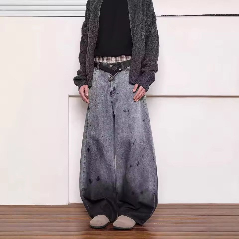 Jean Bleached Denim Jeans | Wide-Leg | Distressed Wash Size US 29 - 3 Thumbnail