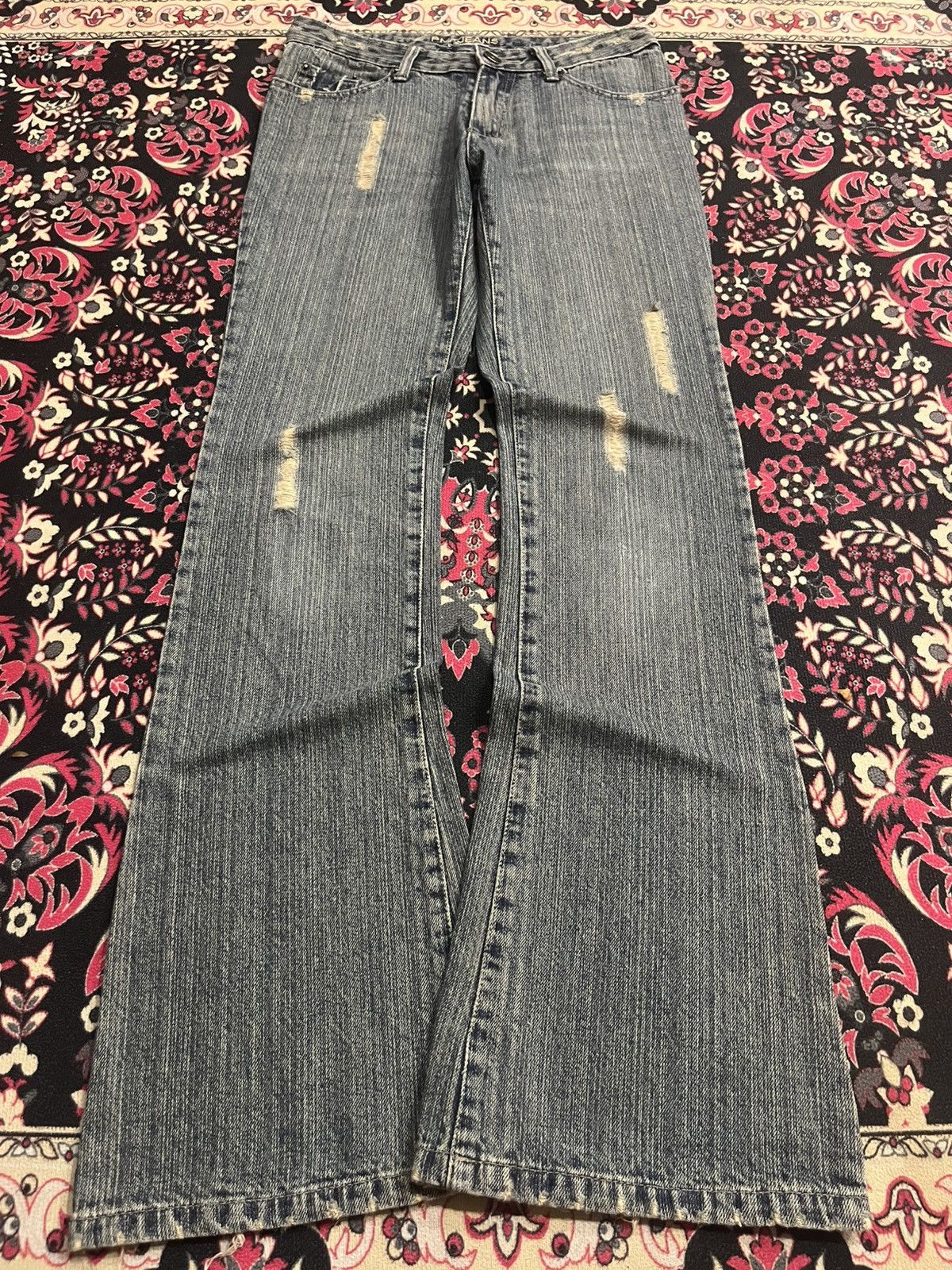 Vintage PantoMime Distressed Blue Washed Flare Jeans