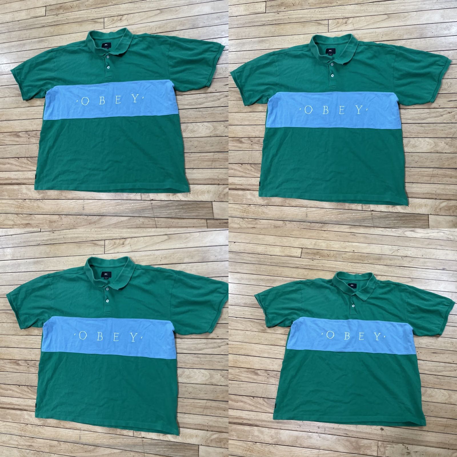 Obey OBEY Polo Shirt Men L Green Blue Colorblock Y2k Streetwear Knit Polo Shirt Colorblock Logo Short Sleeve Casual Golf 90s Preppy Size US L / EU 52-54 / 3 - 10 Thumbnail