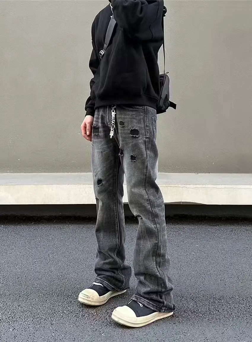 Designer × Japanese Brand Black ripped washed and distressed baggy denim pants Size US 33 - 4 Thumbnail