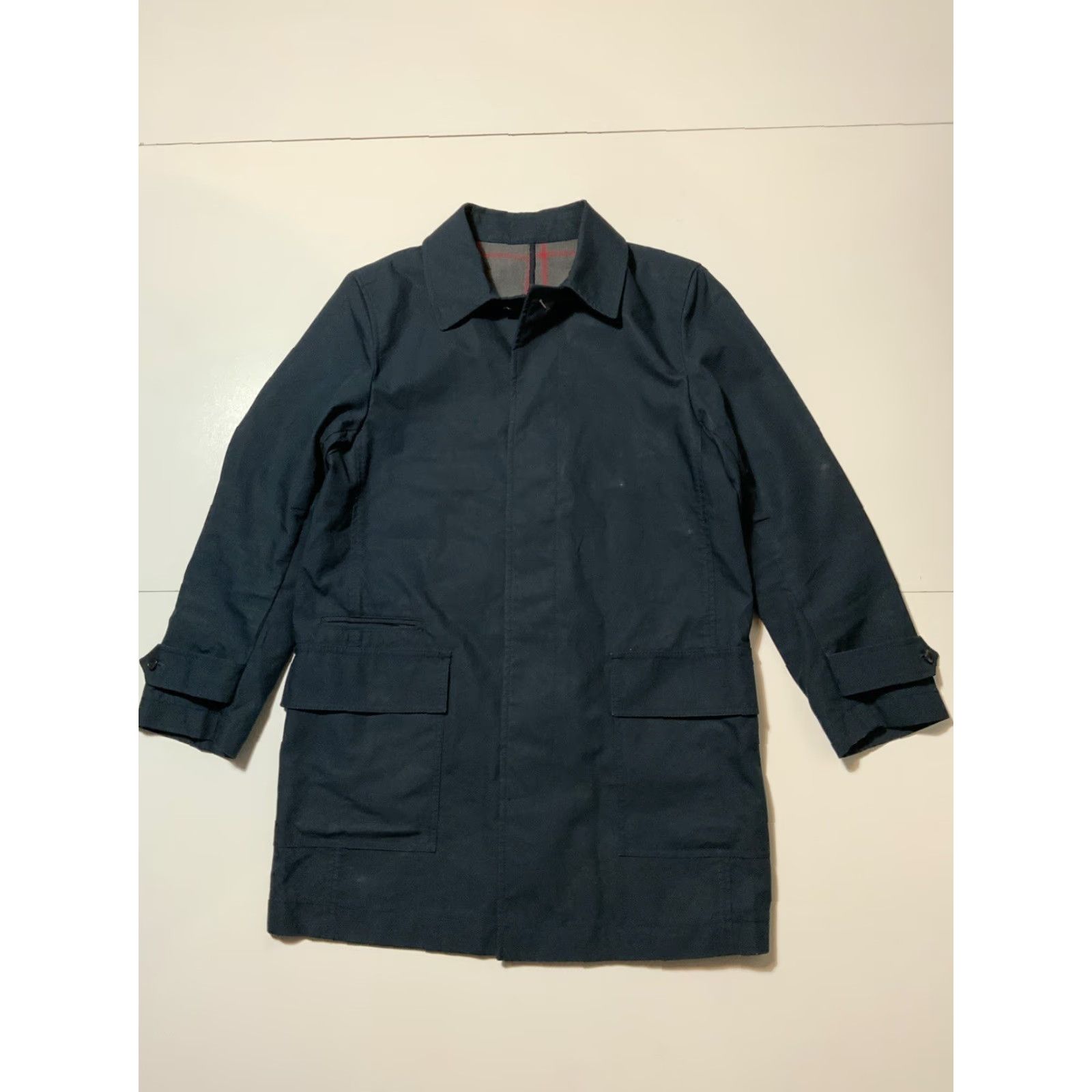 Gap VINTAGE Brooklyn Tailors X Gap X GQ Collection Navy Blue Bonded Mac Classic Coat Sz. S Mens Regular Blue Coat Bonds Mac Cotton 90s? Size US S / EU 44-46 / 1 - 2 Thumbnail