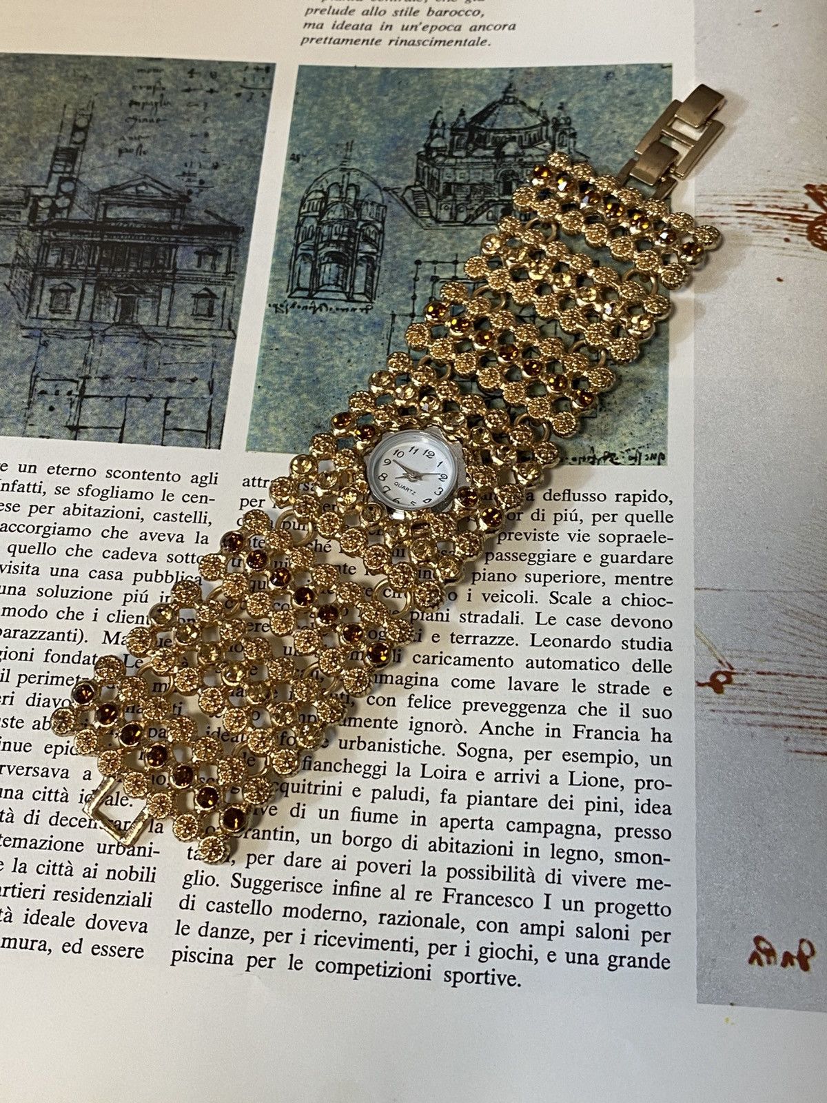 Japanese Brand Vintage Gold Baroque Amber Rhinestone Cuff Watch Size ONE SIZE - 1 Thumbnail