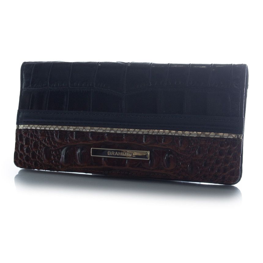 BRAHMIN Brahmin, croc embossed brown blue leather wallet Size ONE SIZE - 1 Thumbnail