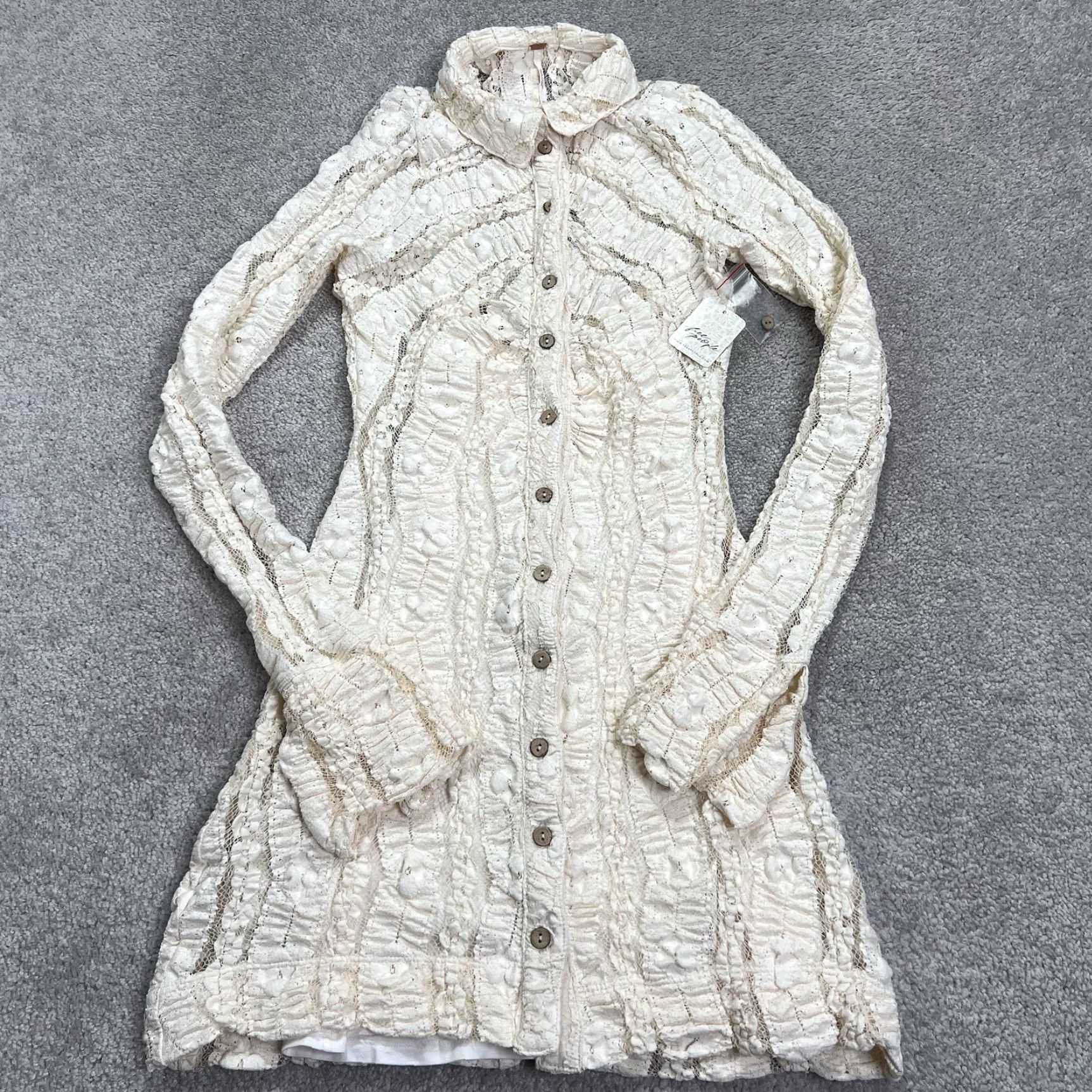 Free People VINTAGE? No — Free People Shayla Lace Mini Dress XS Long Sleeve Button Down Ivory NWT Shirt Dress Women XS Bohemian Dress Lace Send? Size XS / US 0-2 / IT 36-38 - 6 Thumbnail