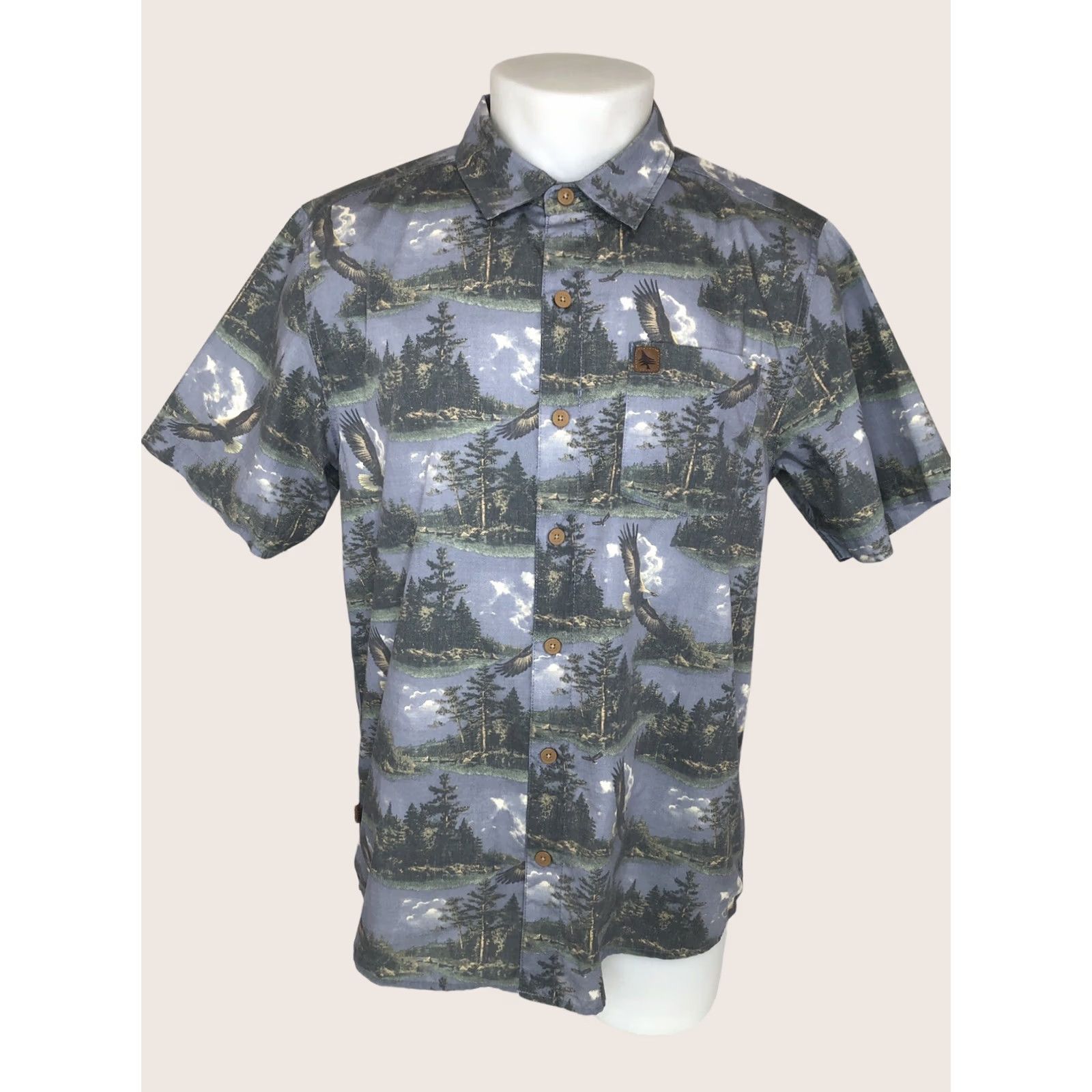 Nomad HIPPY TREE NOMAD - Eagles Mountains Hiking Theme Md. Shirt - EXCELLENT Shirt Mens M Blue Hiking Eagle Forest Mountain Tree 90s style Size US M / EU 48-50 / 2 - 1 Thumbnail