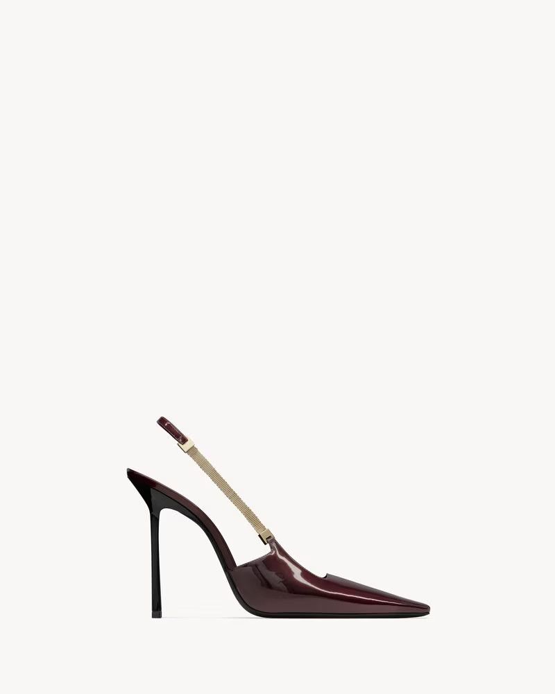 Saint Laurent Paris o1s1wg111124 Blake Slingback Pumps In Patent in Marron Glace Size US 10 / IT 40 - 1 Thumbnail